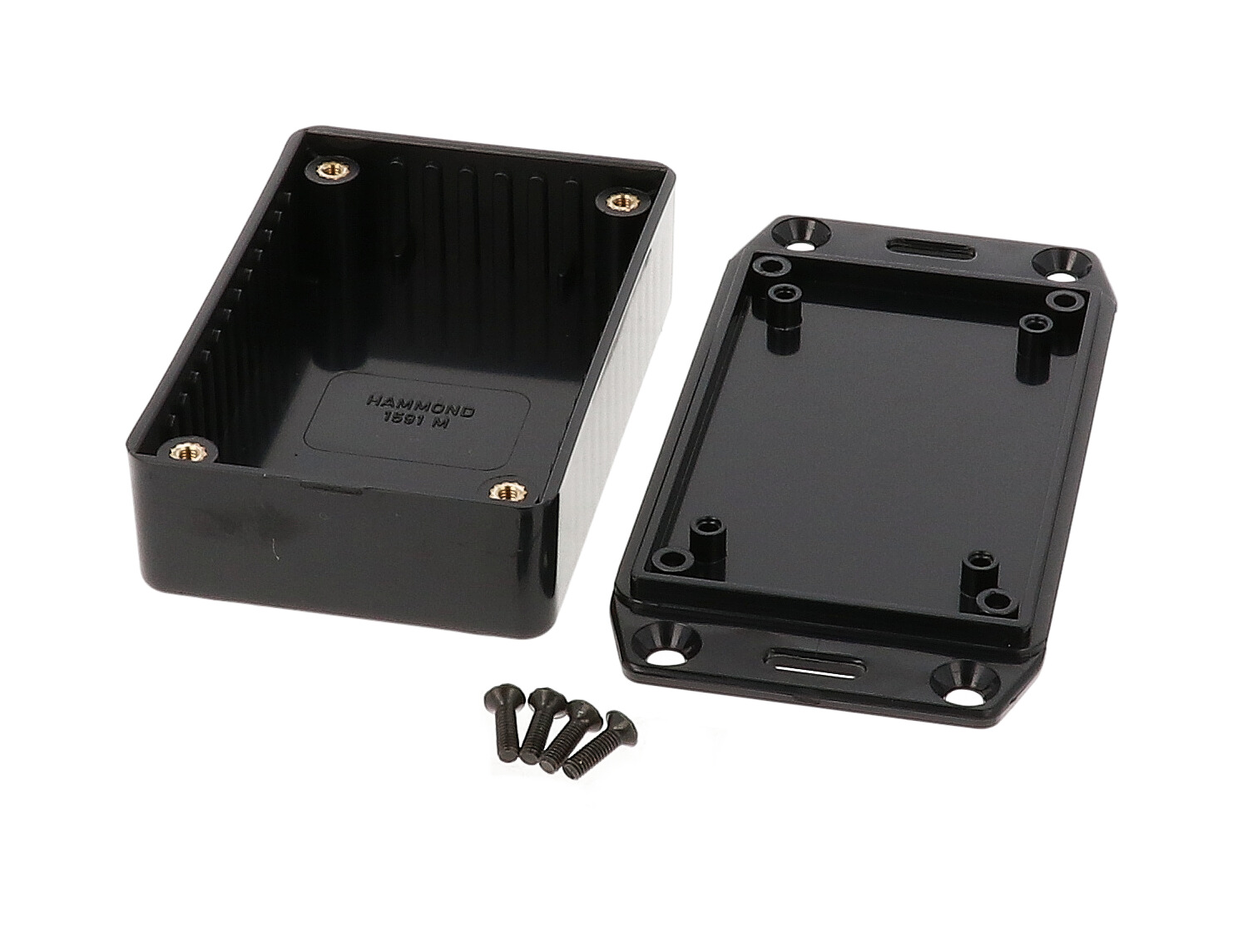 1591MFLBK black ABS plastic enclosure with flanged mounting lid