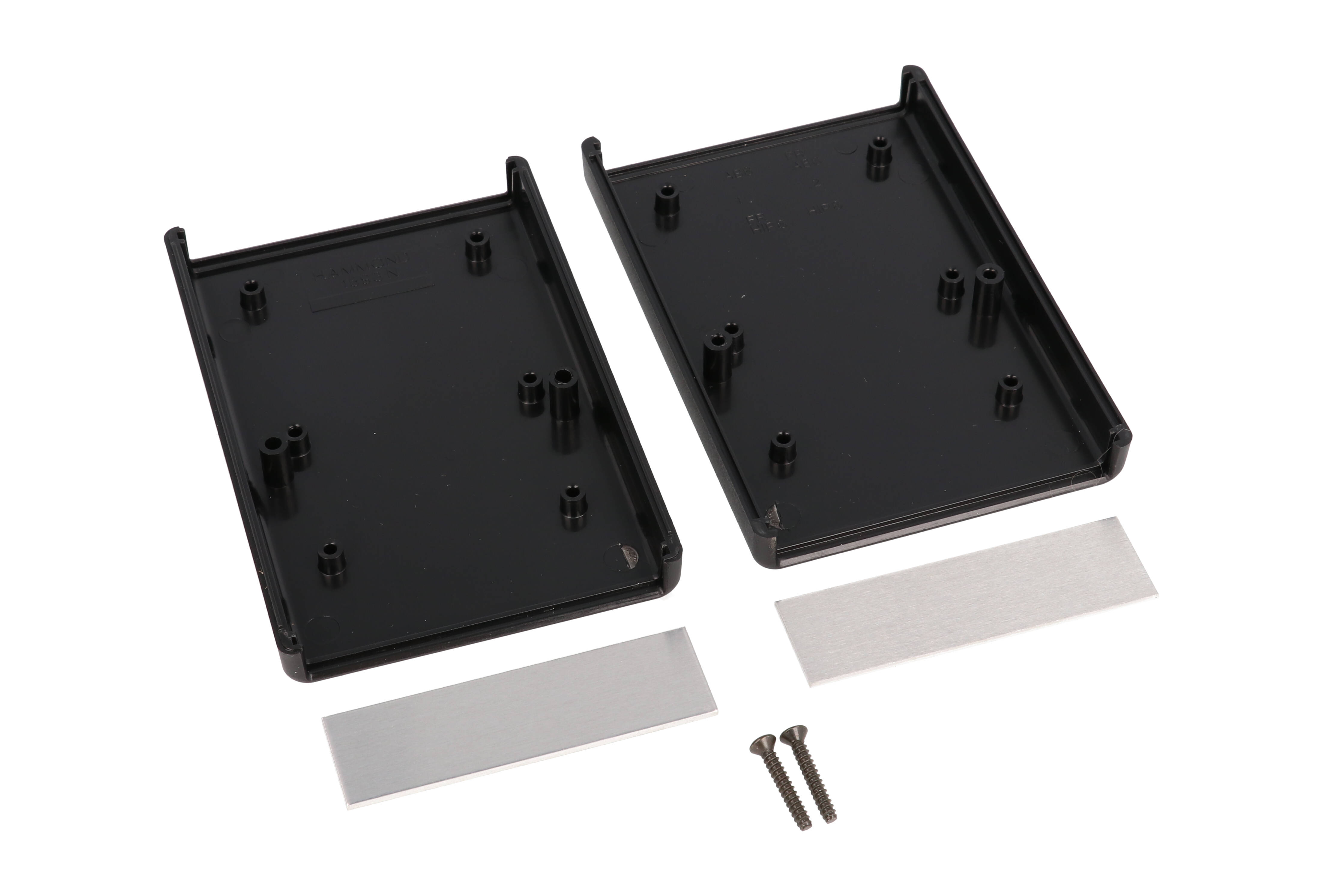 1593NALBK black ABS handheld enclosure with aluminum end panels