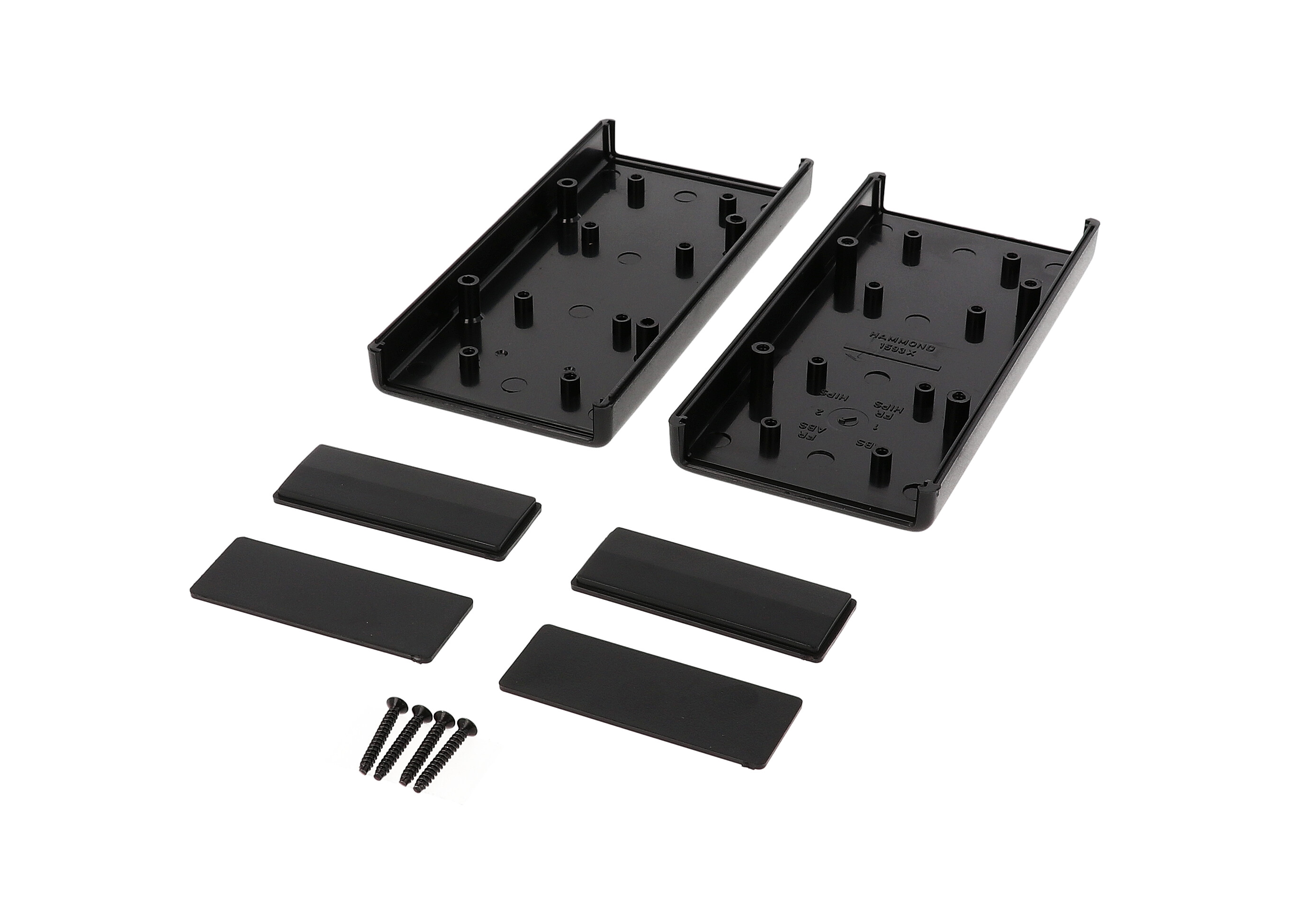 1593XBK black ABS double-ended hand held enclosure, 140 x 66 x 28 mm, with end panels