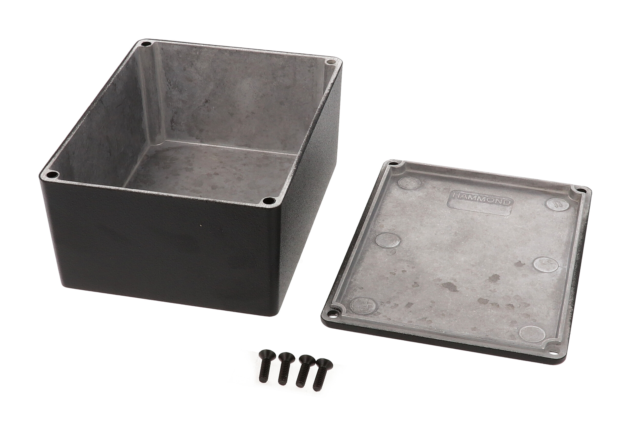 1590CBK textured black diecast aluminum enclosure, 119 x 94 x 56 mm