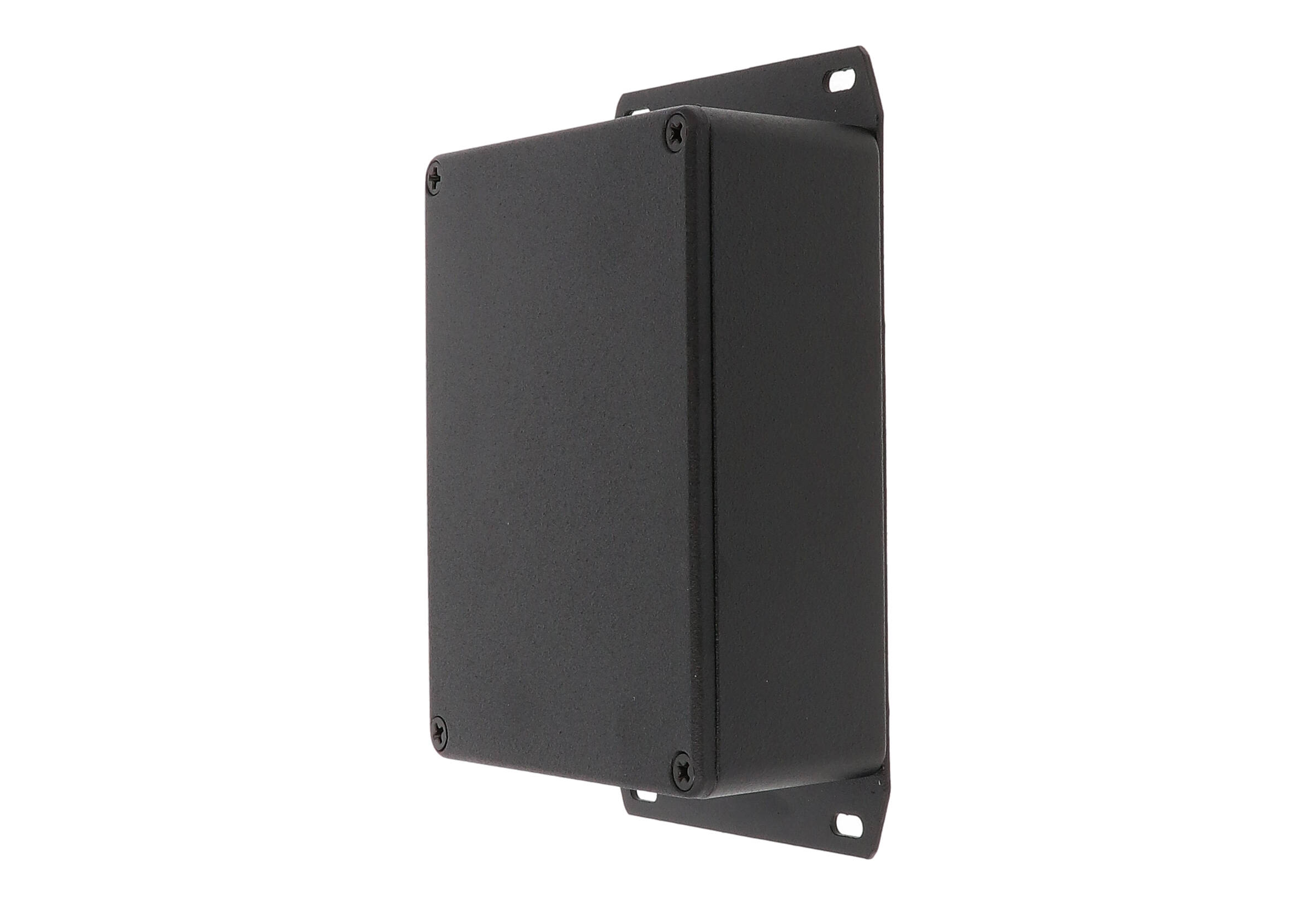 1590BBSFBK black textured diecast aluminum enclosure with welded bottom mounting flange