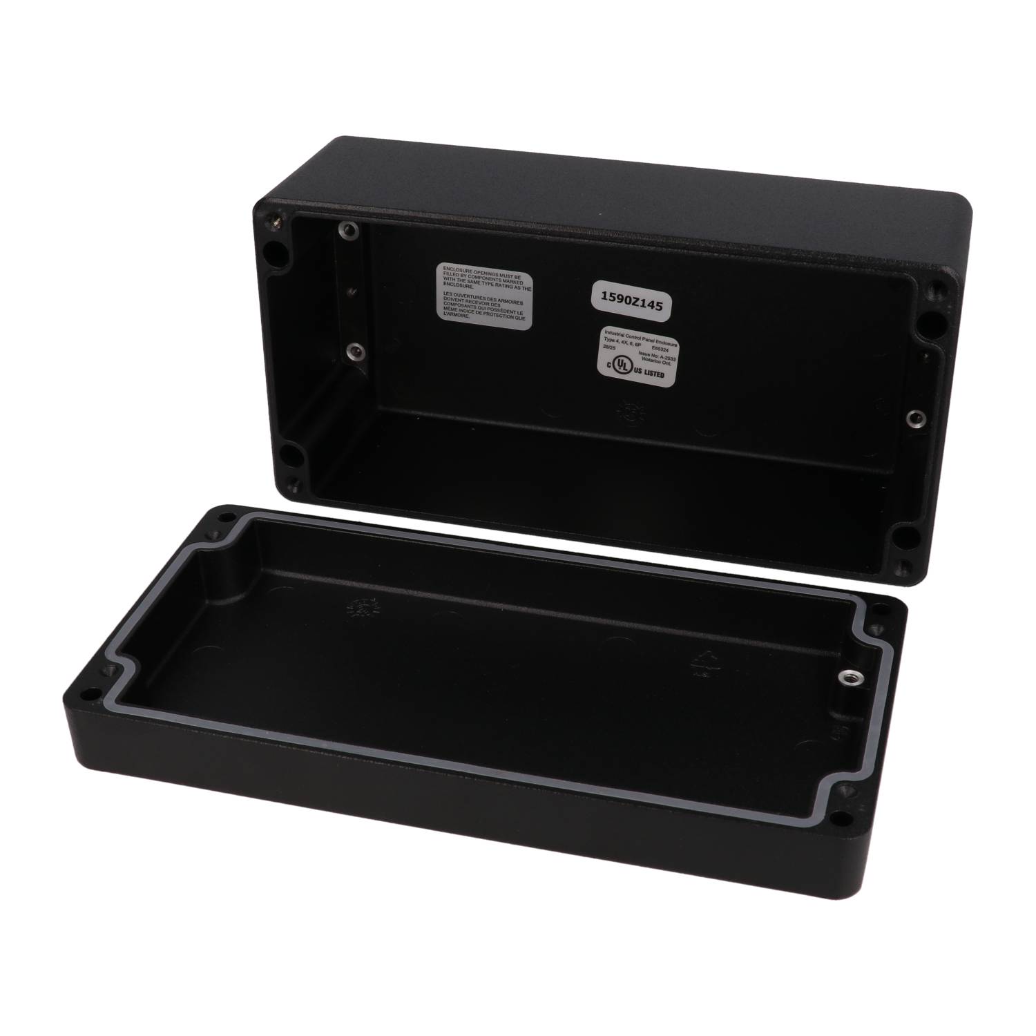 1590Z145BK textured black diecast aluminum enclosure, 200 x 100 x 80 mm