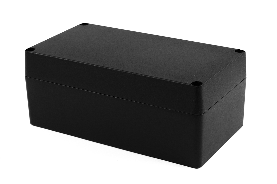 1590Z155BK textured black diecast aluminum enclosure, 221 x 121 x 90 mm