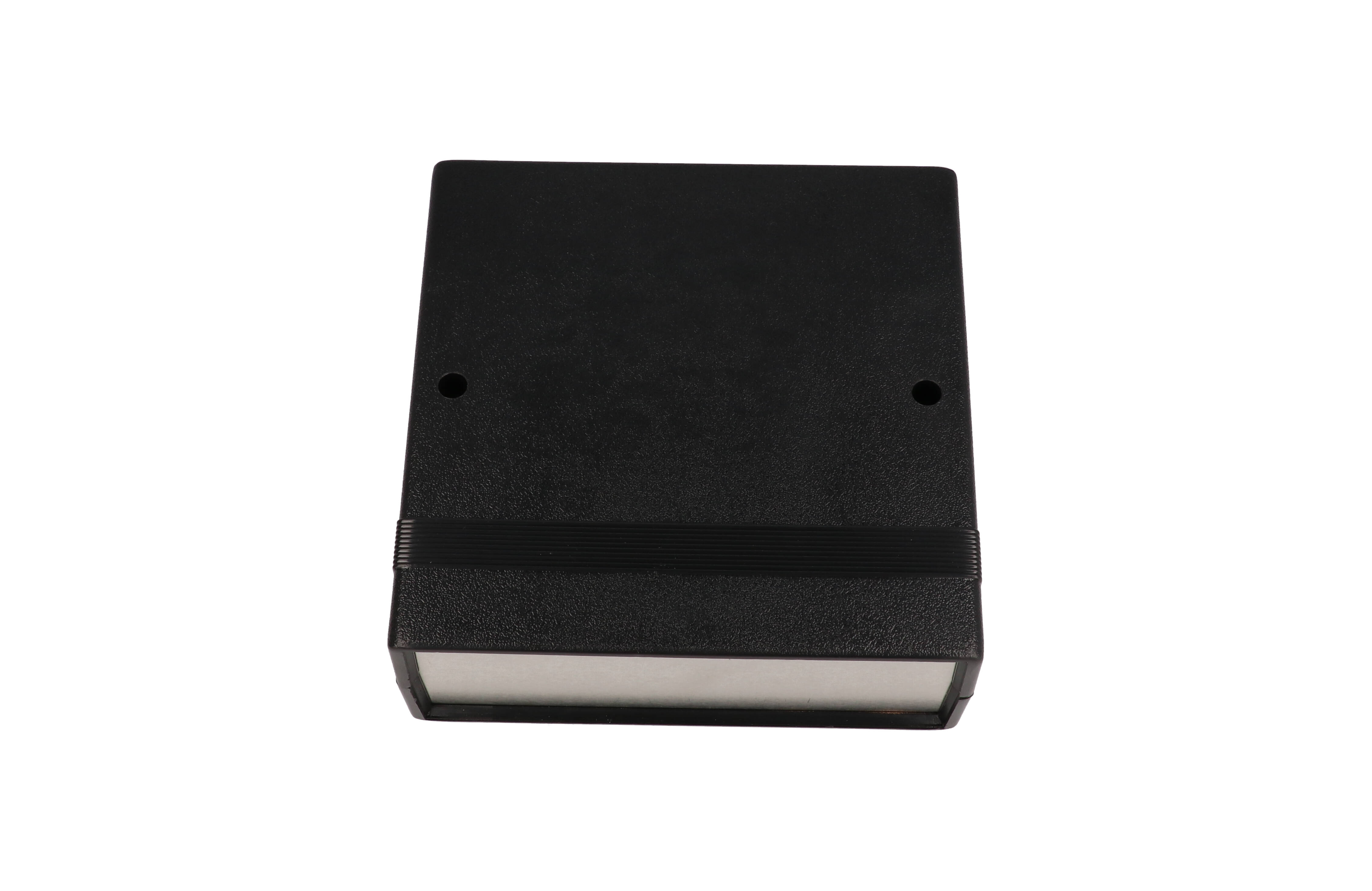 1598RBBK black ABS EMI/RFI shielded instrument enclosure, 134 x 135 x 51 mm, with brushed aluminum end panels