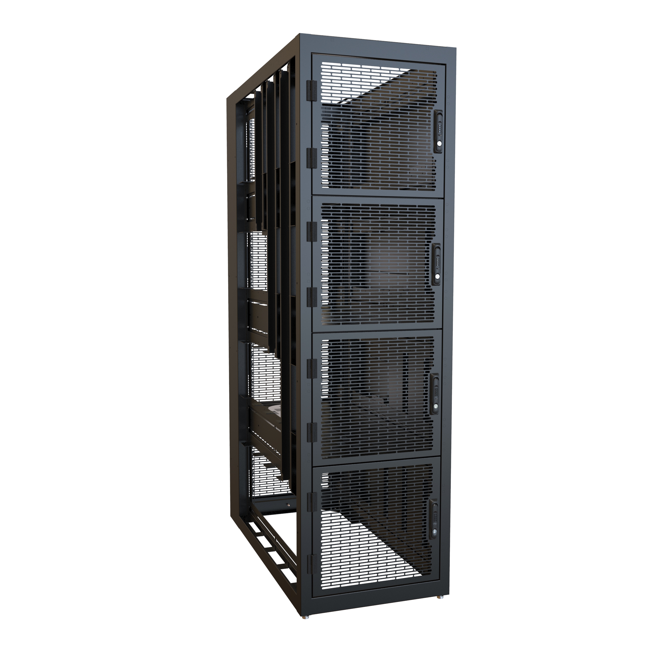 Hammond CLC4B48BK 4-bay colocation server rack cabinet in RAL9005 black with perforated locking doors for each 10U bay, 83.02 x 24 x 48 in