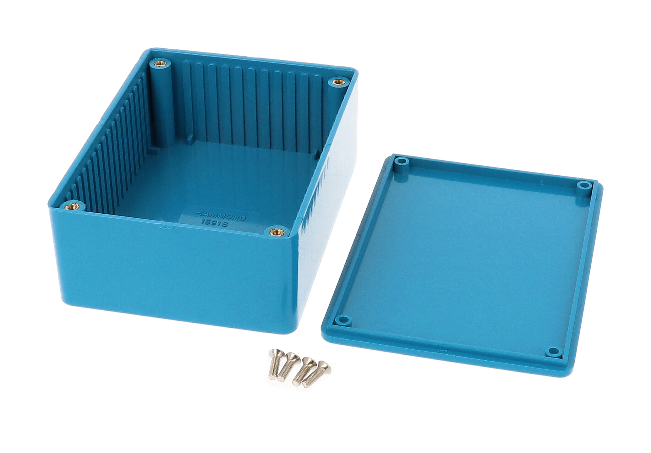 1591SBU blue flame retardant ABS plastic enclosure with card guides, 110 x 82 x 44 mm