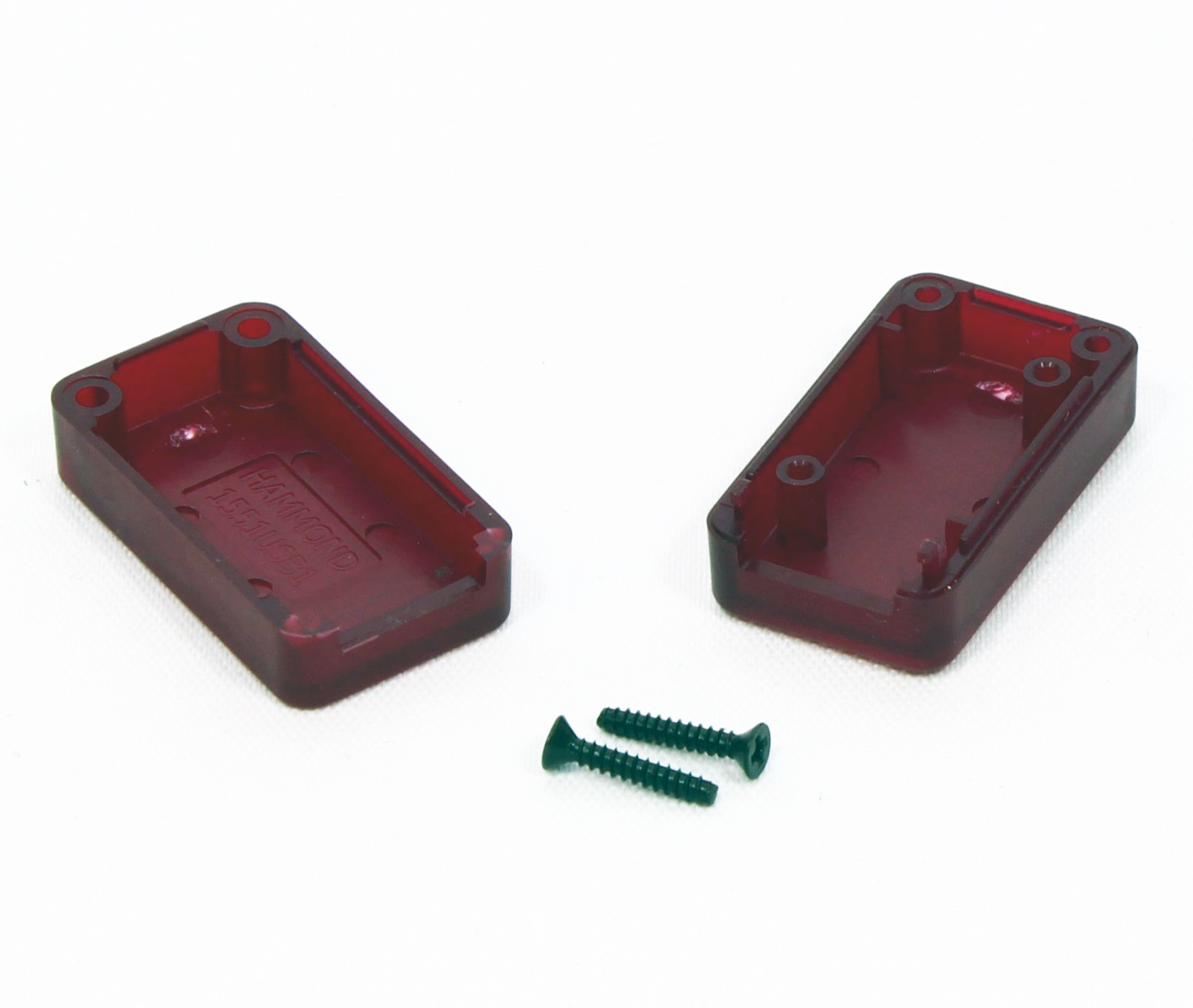 1551USB1TRD translucent red ABS plastic miniature USB enclosure, 35 x 20 mm, with USB-A opening and recessed lid