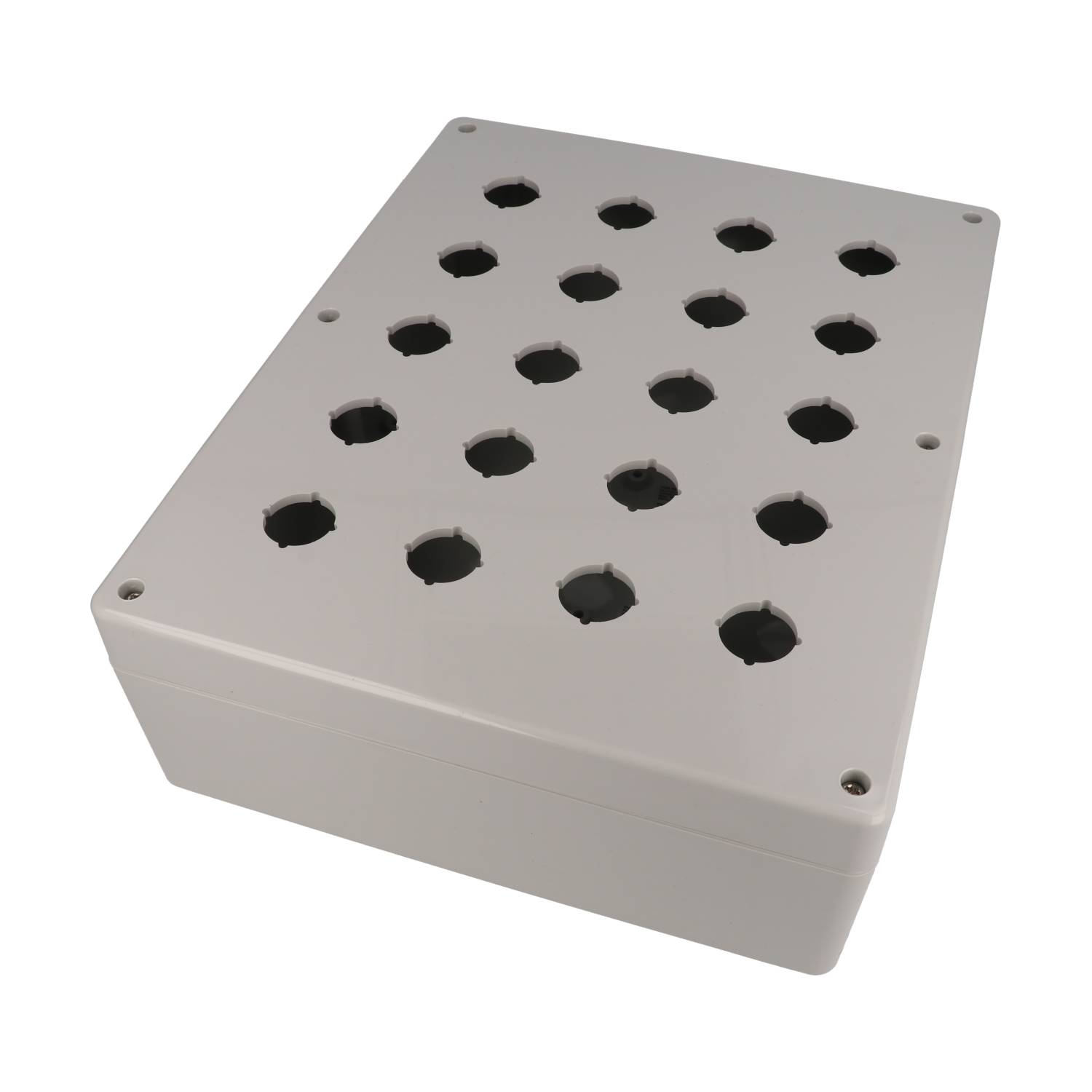 1554MPB20 light gray polycarbonate enclosure with 20 holes for 22.5 mm pushbuttons
