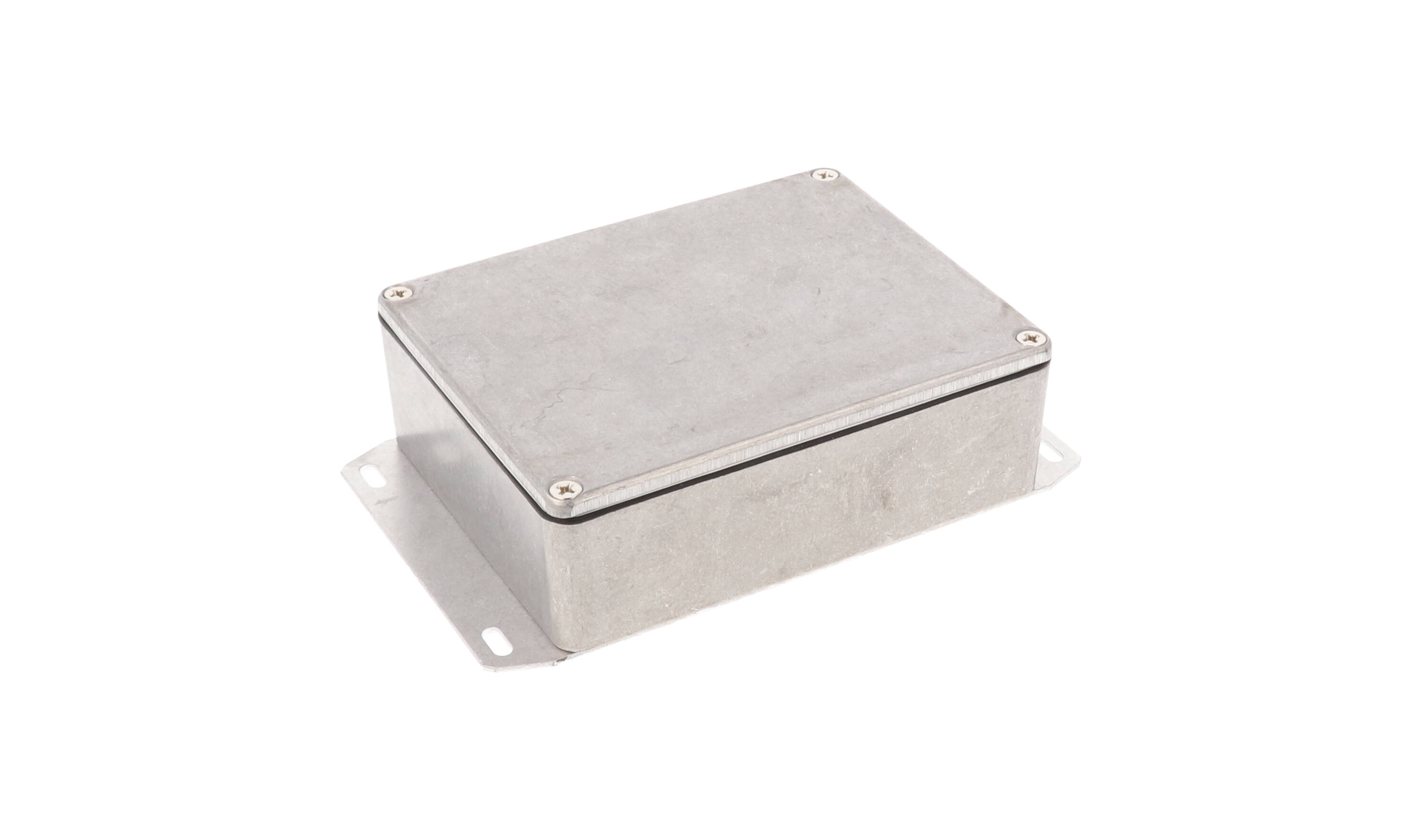 1590WBB2F natural aluminum IP65 watertight diecast enclosure, 120 x 94 x 38 mm, welded flanged bottom plate