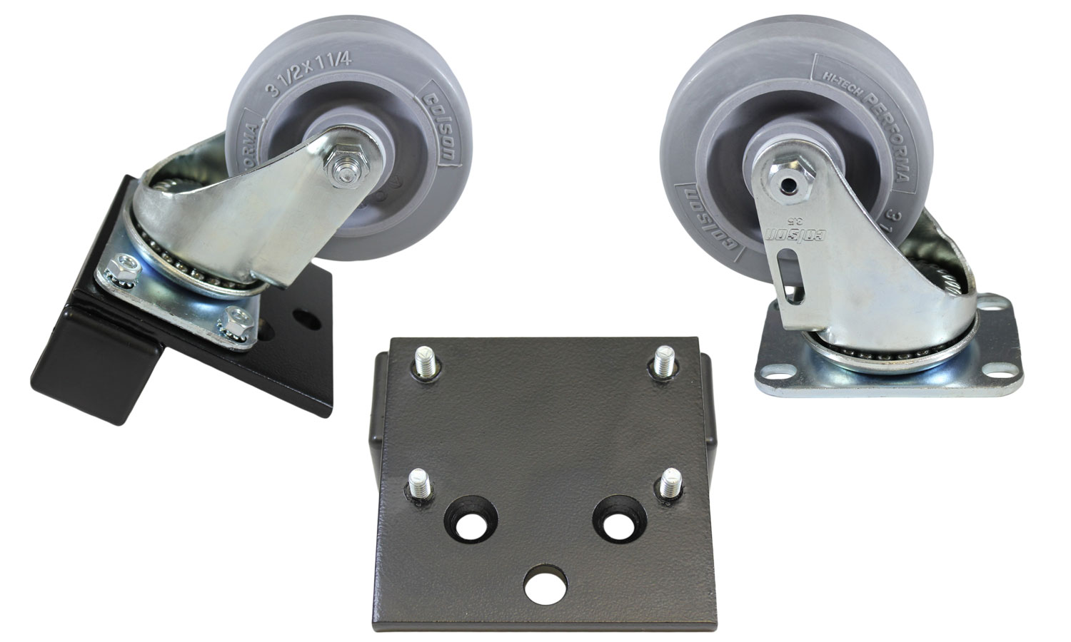 2CCSTL set of two locking console casters with 3.50 in grey composite wheels and mounting brackets
