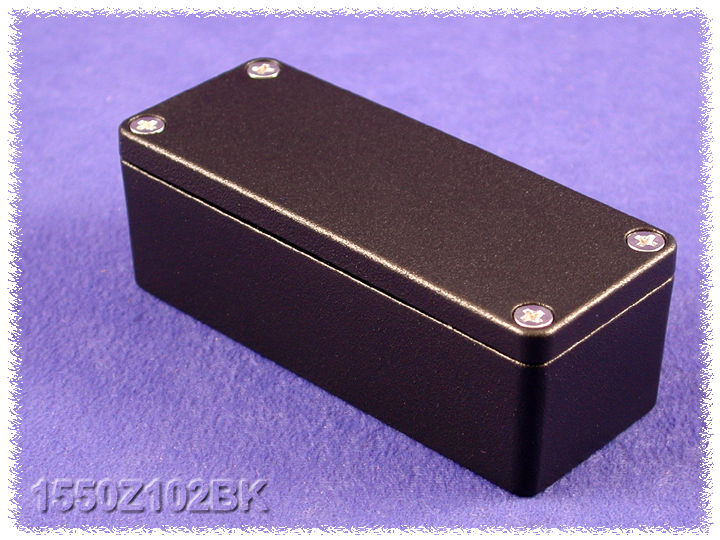 1550Z102BK black textured narrow thick-wall watertight diecast enclosure, 90 x 36 x 30 mm