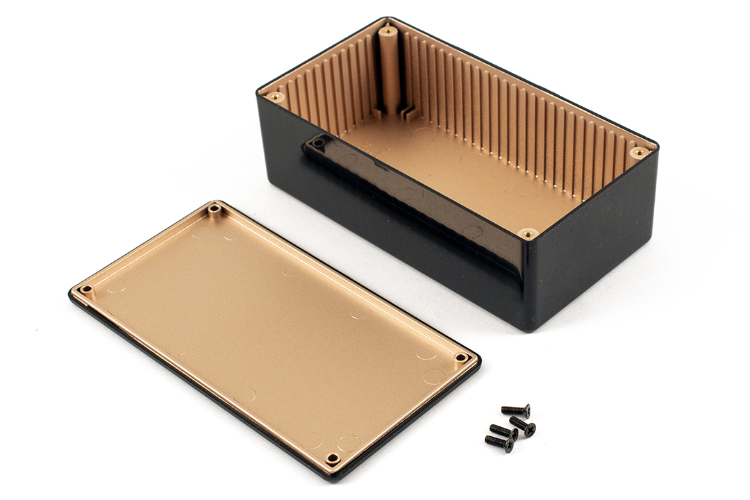 1591RDBK black EMI/RFI shielded ABS plastic enclosure 150 x 80 x 50 mm with copper coated interior