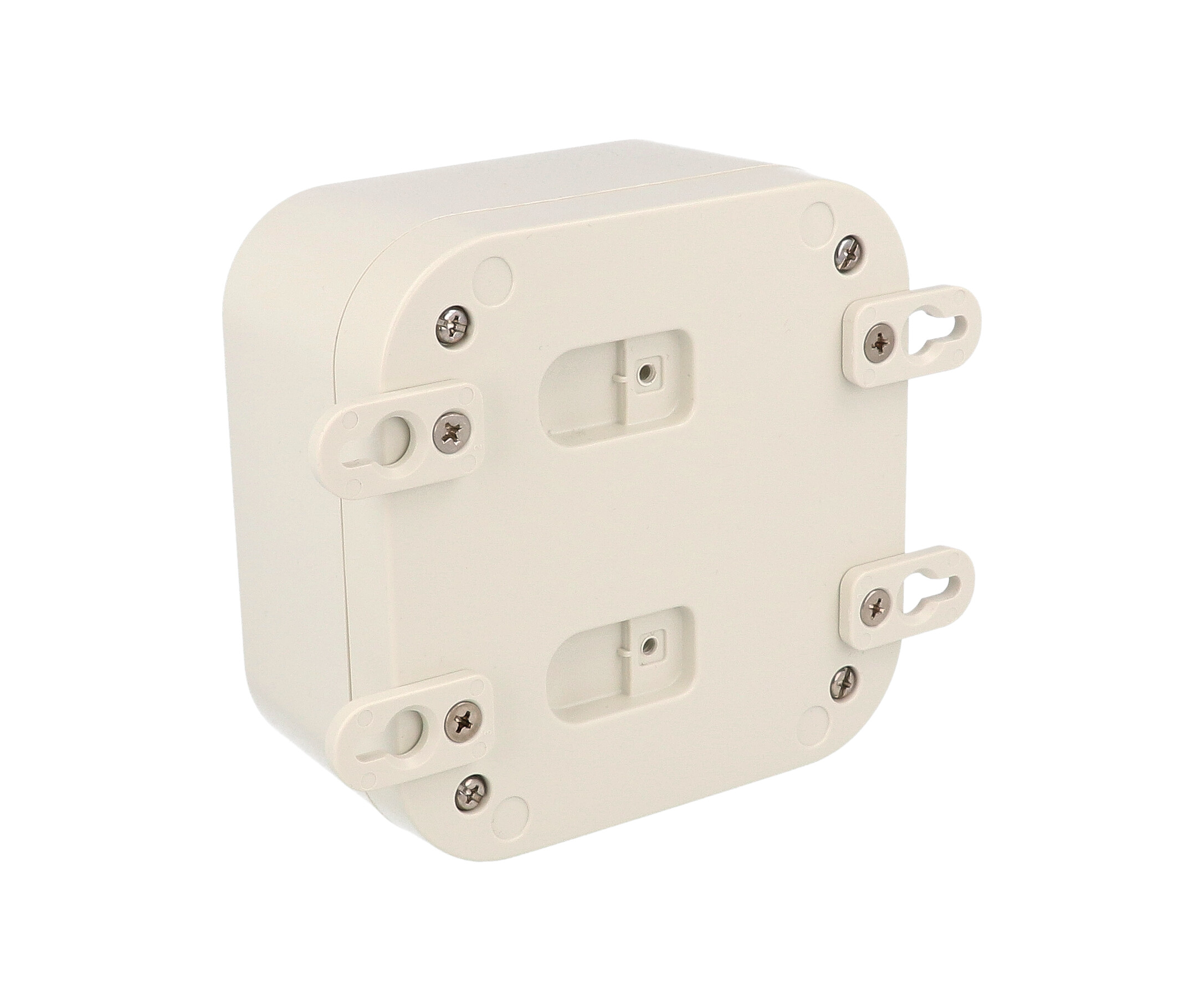 1557DA2GY light gray polycarbonate IP68 enclosure, 120 x 120 x 70 mm, shown with gasketed lid