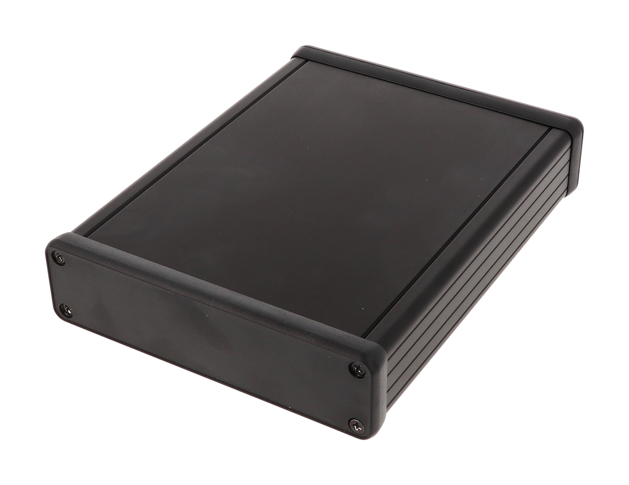 1455P1602BK — black extruded aluminum enclosure w/ plastic end panels