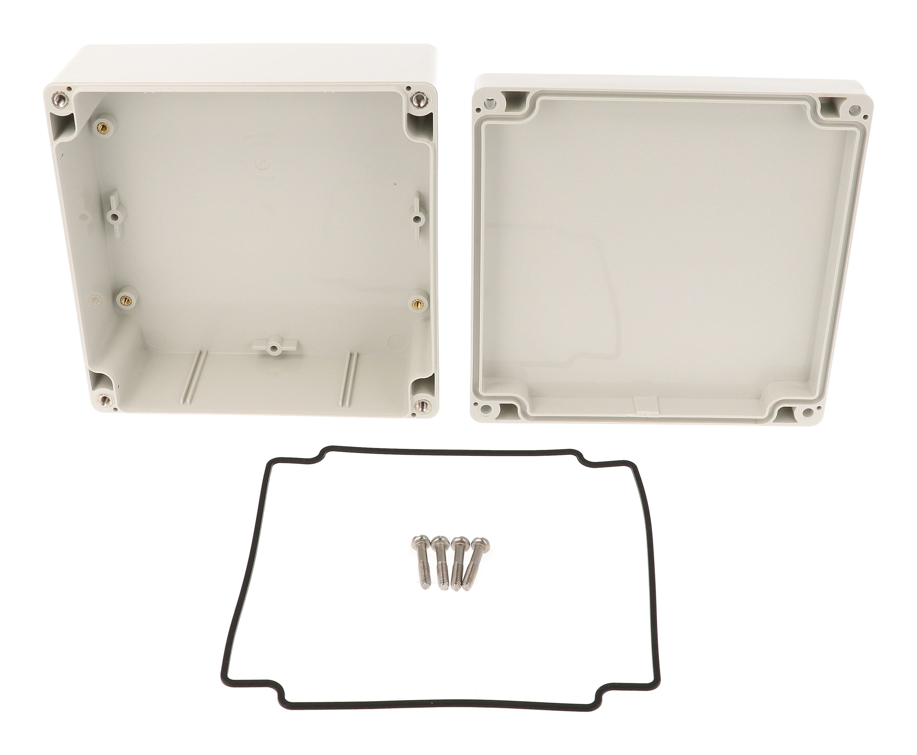 1554QGY light gray ABS watertight enclosure, 140 x 140 x 60 mm, with gray screw-cover lid
