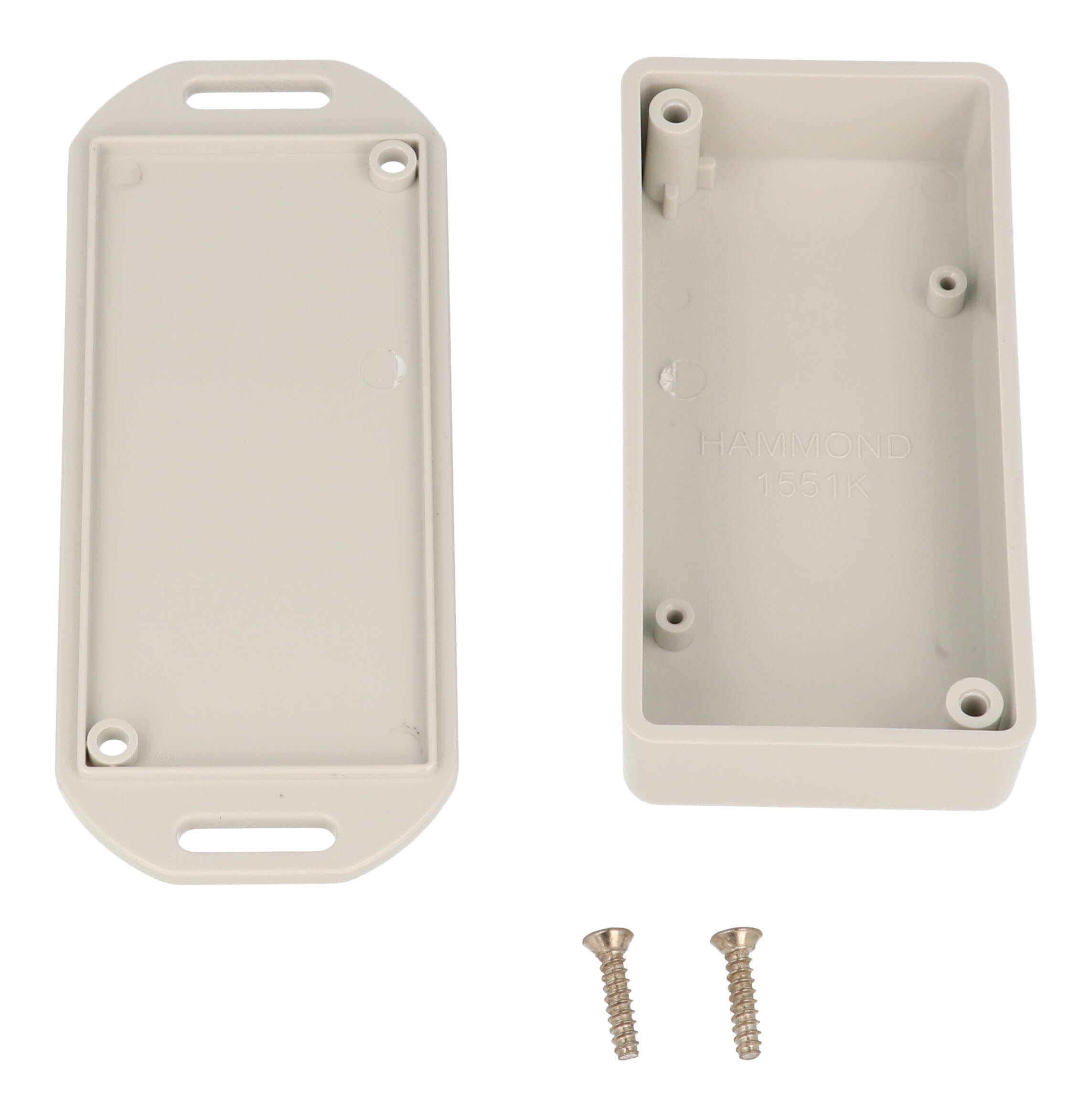 Hammond 1551KFLGY light gray ABS plastic enclosure with flanged lid, 80 x 40 x 20 mm