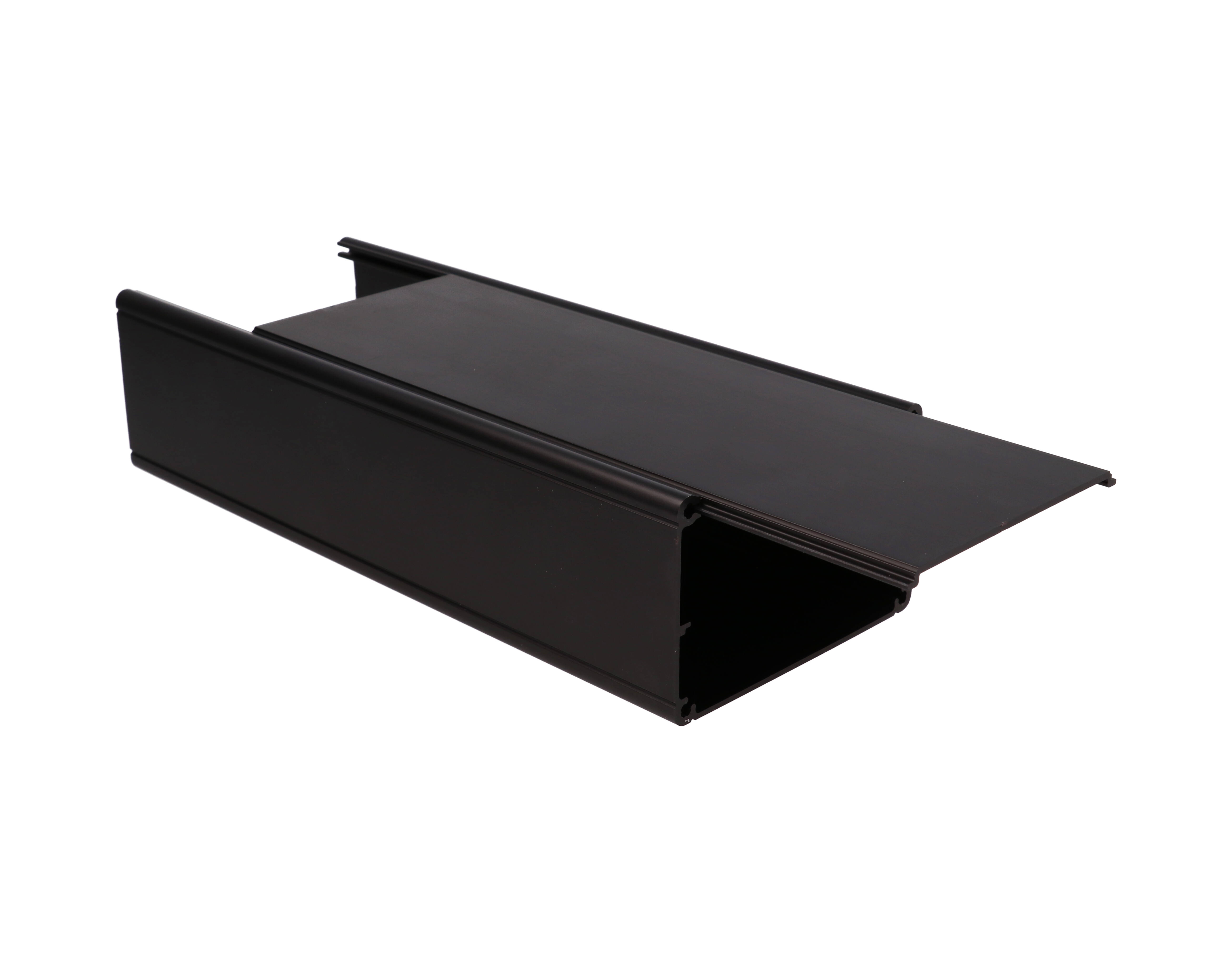 1455ZT2201BK black anodized wallmount extruded aluminum enclosure, 220 x 89 x 56 mm, with keyhole mounting brackets