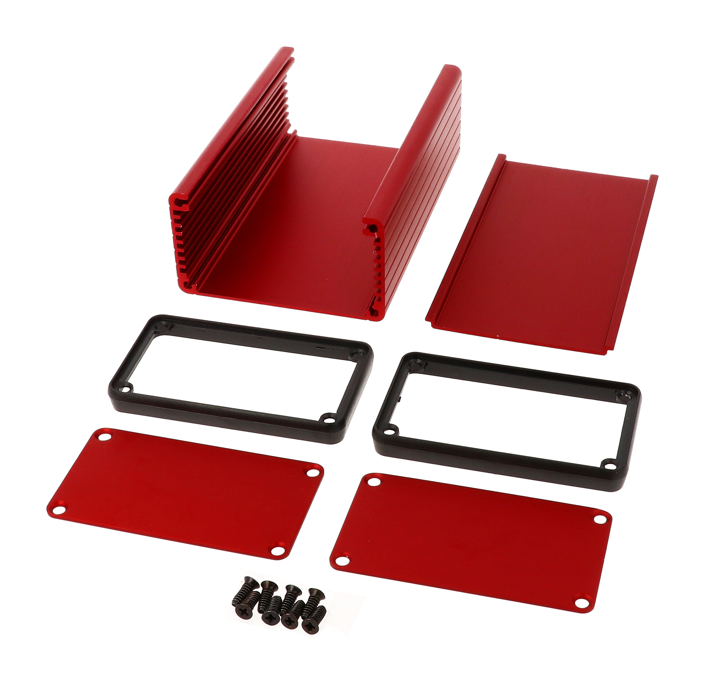 1455K1201RD red anodized 120 x 78 x 43 mm extruded aluminum enclosure with metal end panels — view 2