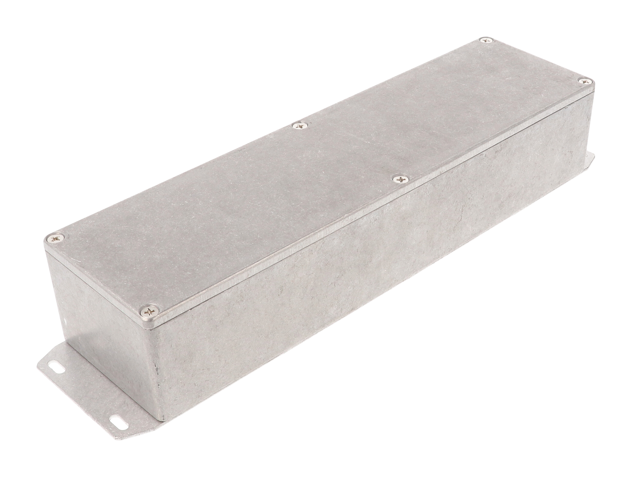 1590BXFL natural diecast aluminum enclosure with wall-mounting flanged lid, 254 x 70 x 50 mm