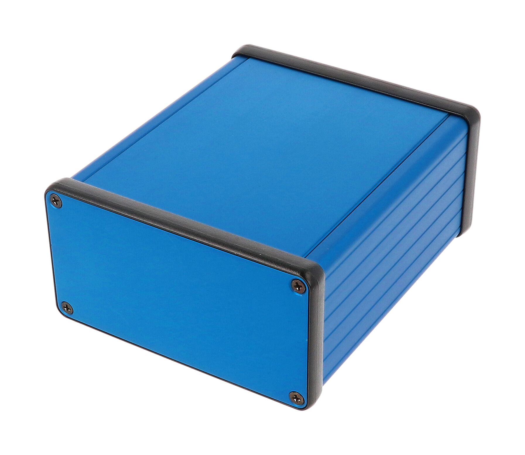 1455N1201BU — blue extruded aluminum enclosure w/ metal end panels