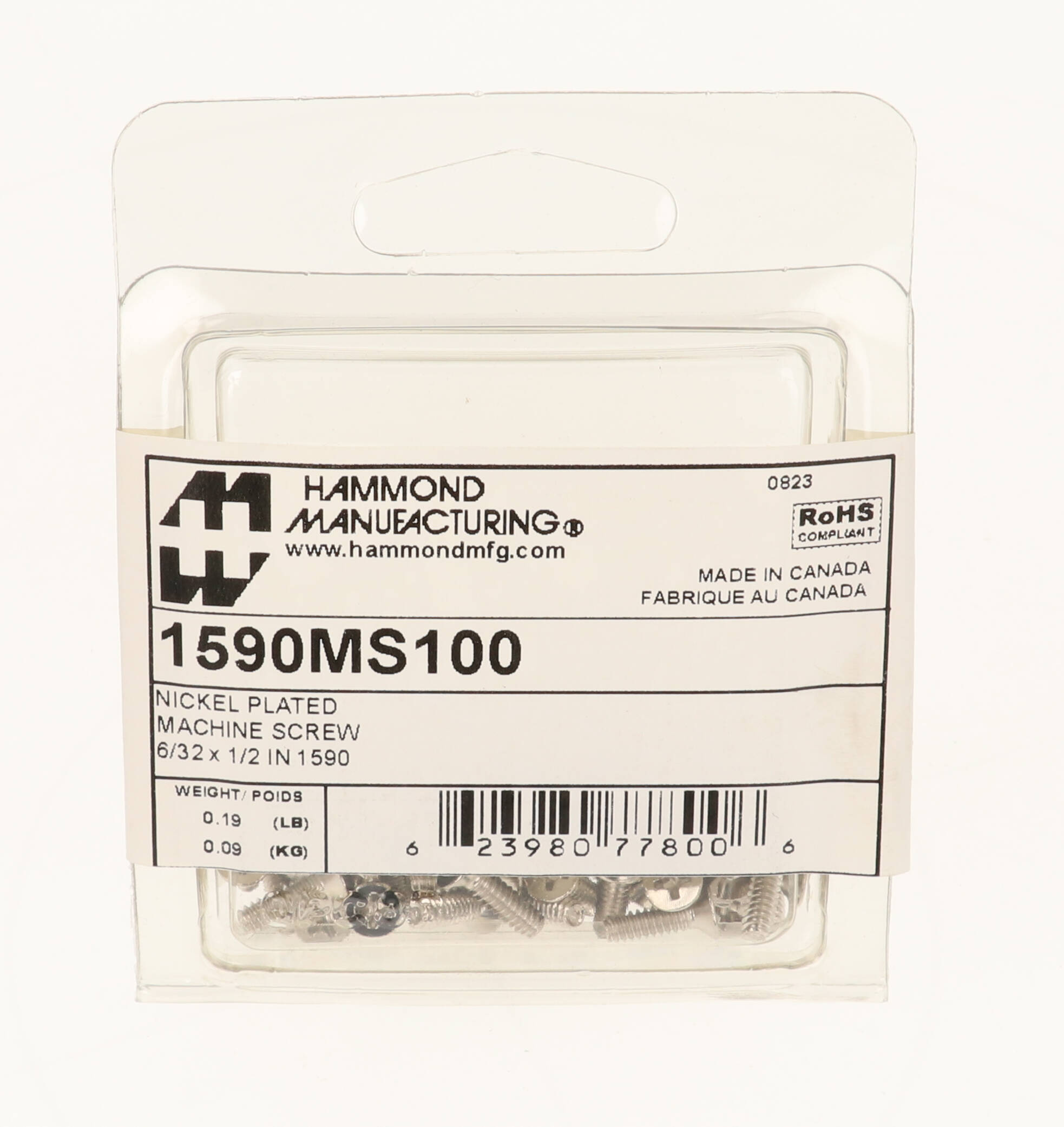 1590MS100 100-pack of plated #6-32 x 1/2 inch steel screws for 1590 series die-cast enclosures