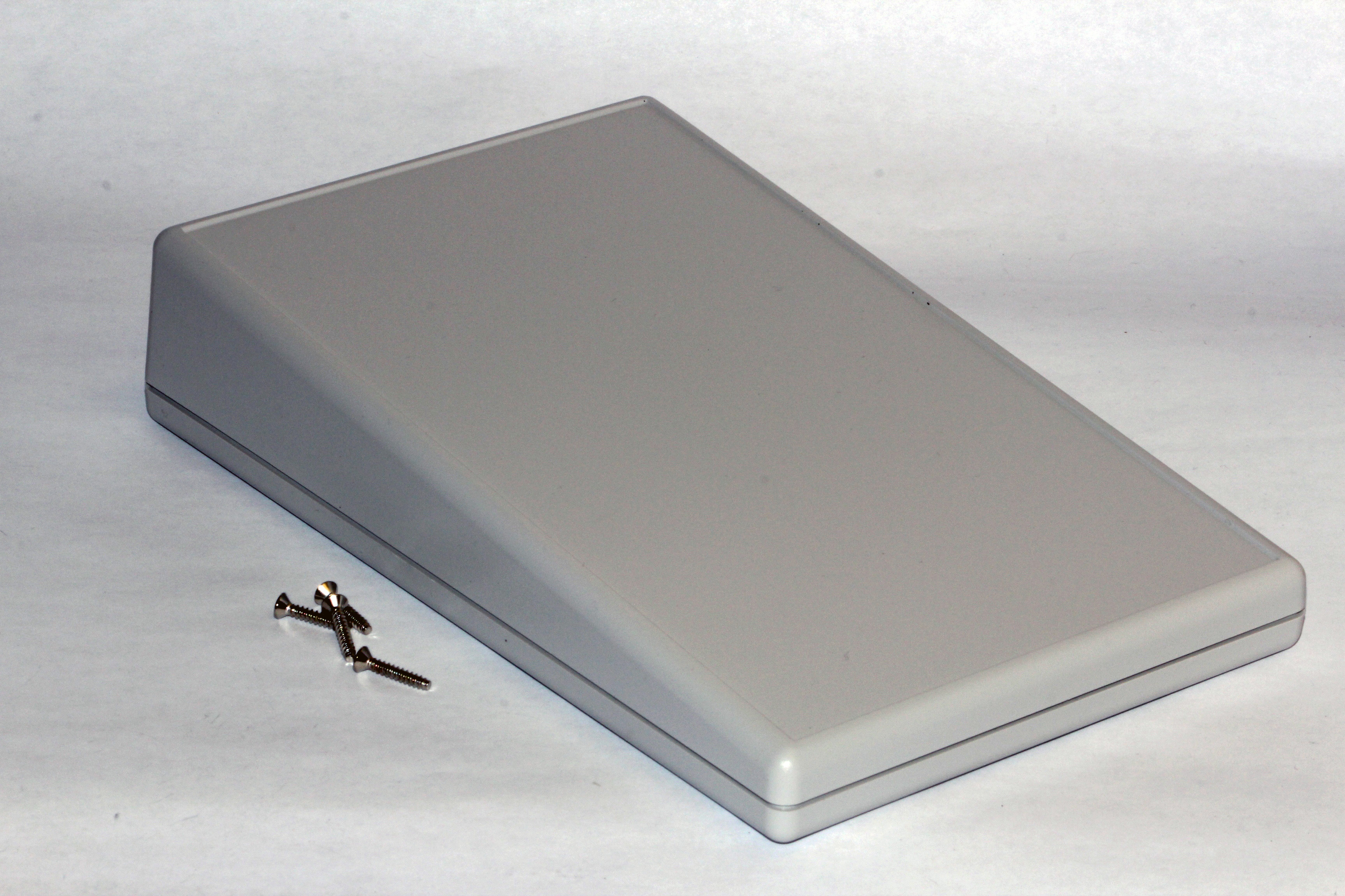 1599KSTLGY light gray long-slope ABS sloping console enclosure, 140 x 220 mm