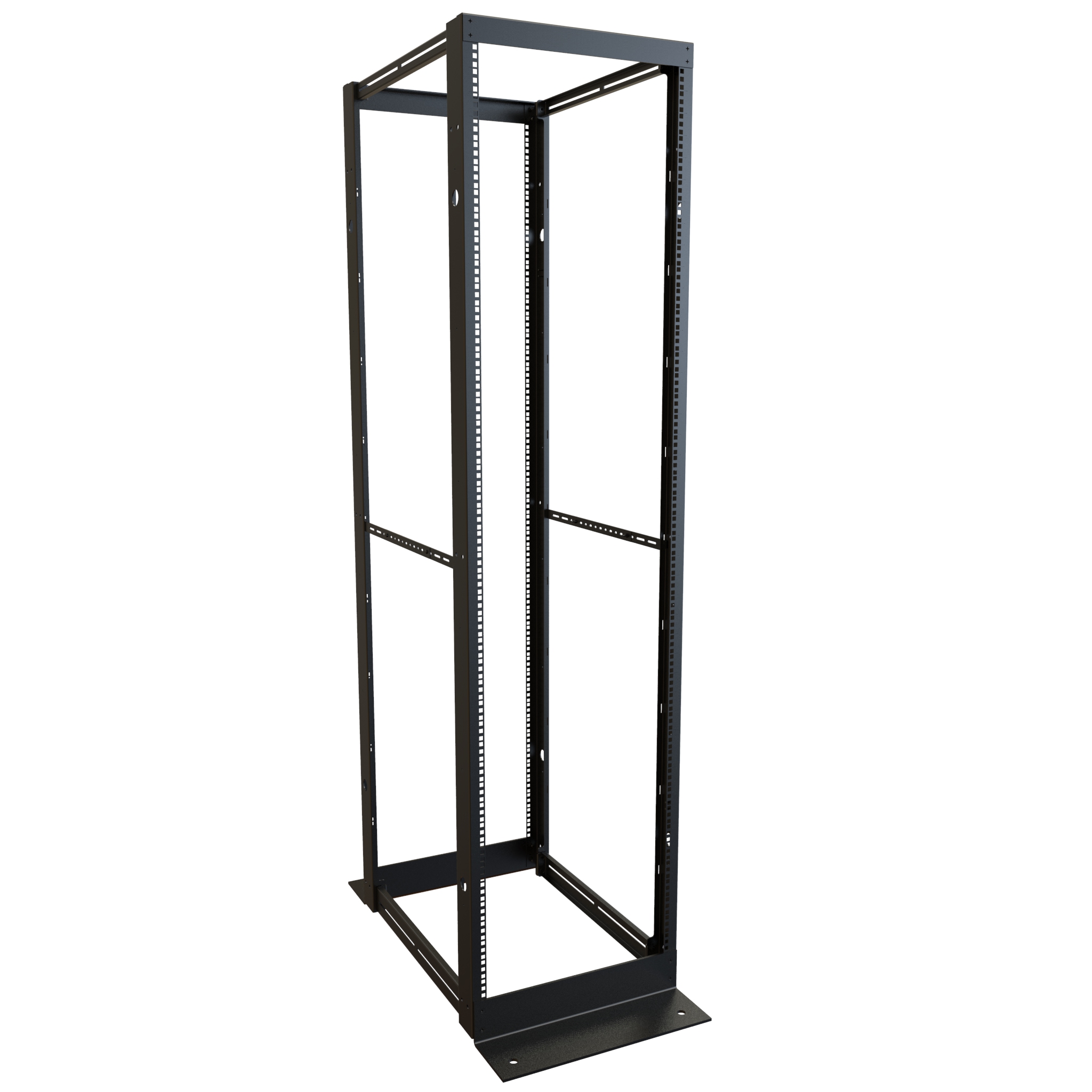 Hammond DC4R24 24U four-post open frame rack in RAL9005 black with adjustable 24 to 36 inch depth and 19 inch square-hole EIA rails — view 8
