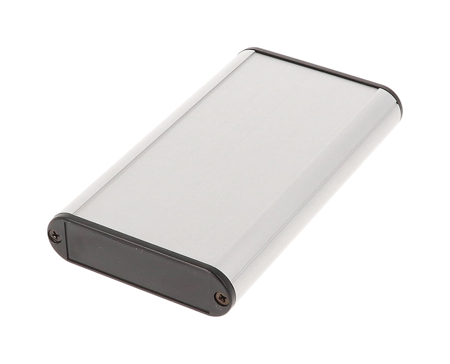 1455B1202 clear anodized extruded aluminum PC board enclosure, 120 x 72 x 19 mm, with plastic end panels