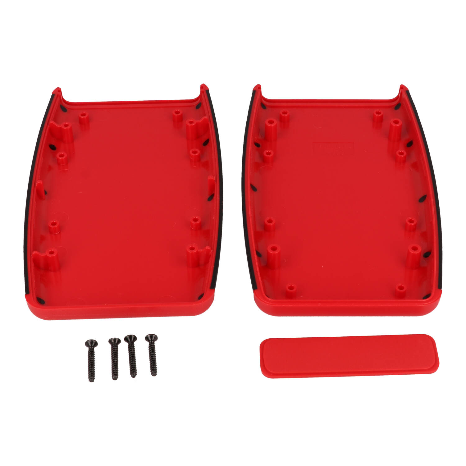 1553DRDBK red ABS large handheld enclosure with black soft-sided overmold