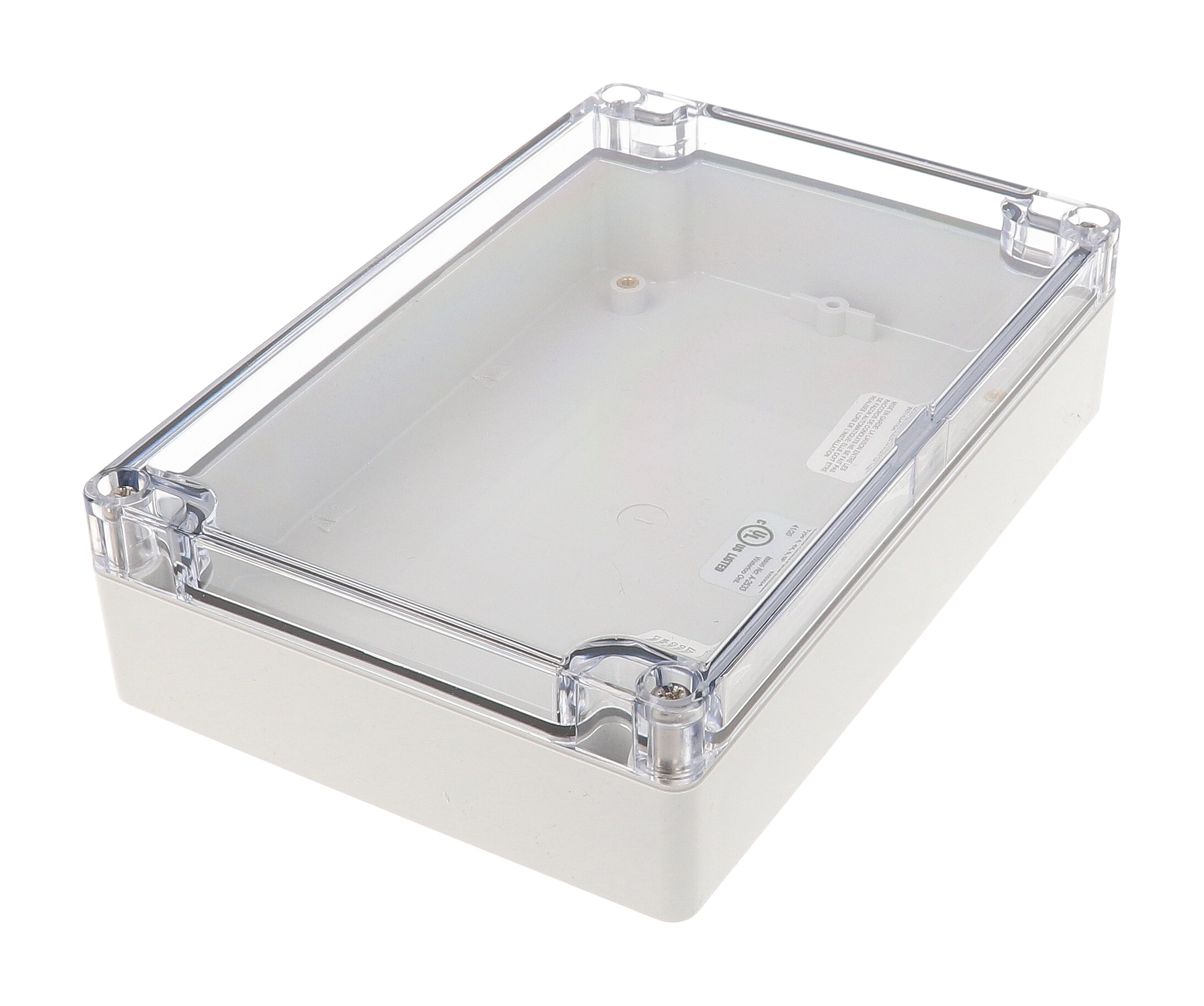 1554HL2GYCL gray polycarbonate enclosure with clear lid, 180 x 120 x 46 mm