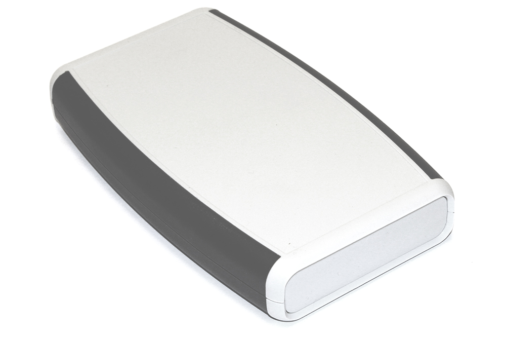 1553DGY grey ABS large handheld enclosure with grey soft-sided overmold
