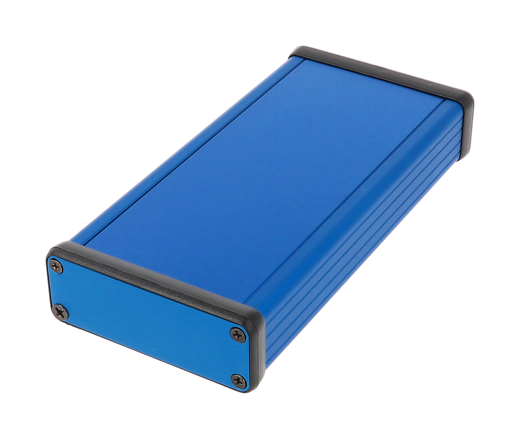 1455J1601BU — blue extruded aluminum enclosure w/ metal end panels
