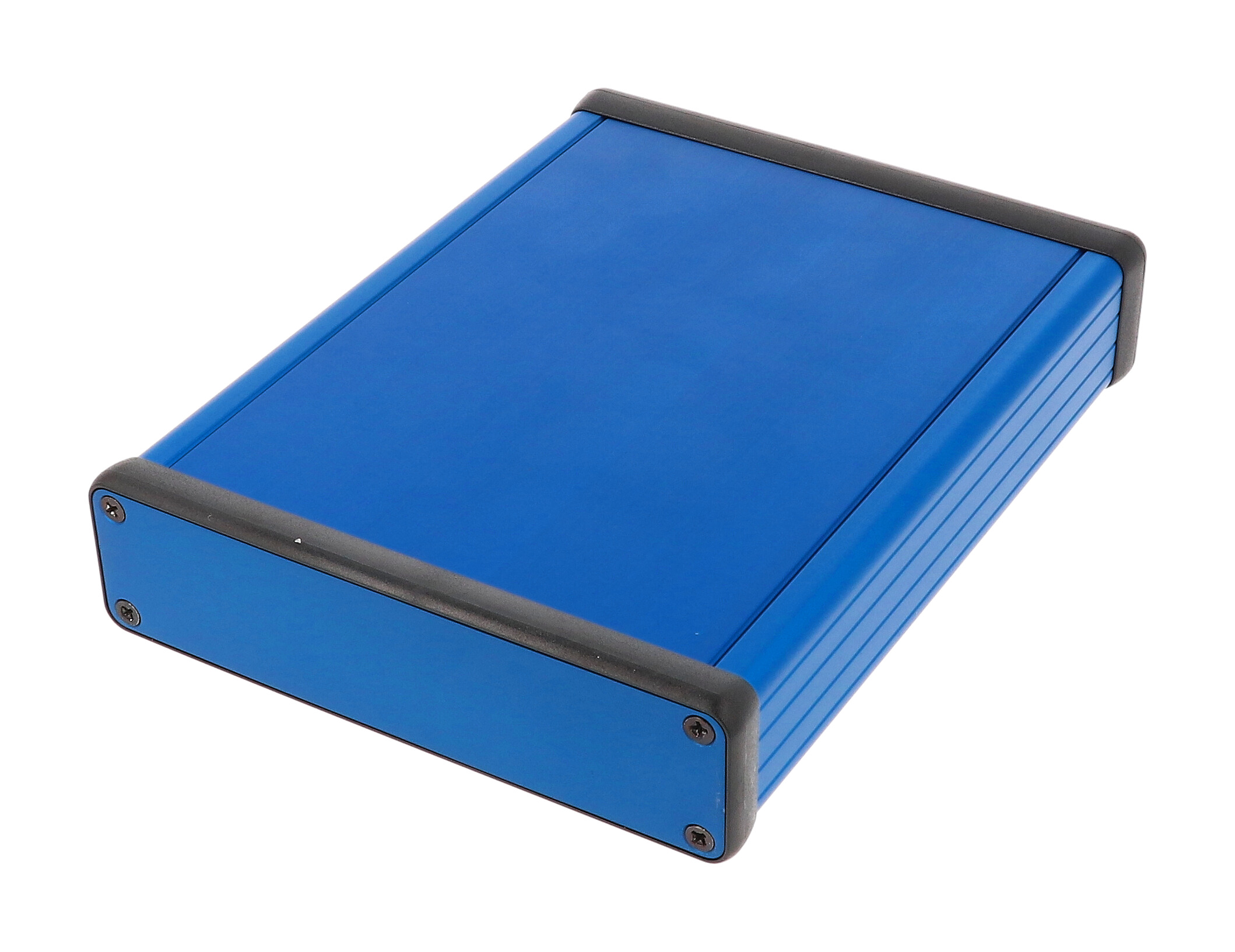 1455P1601BU — blue extruded aluminum enclosure w/ metal end panels