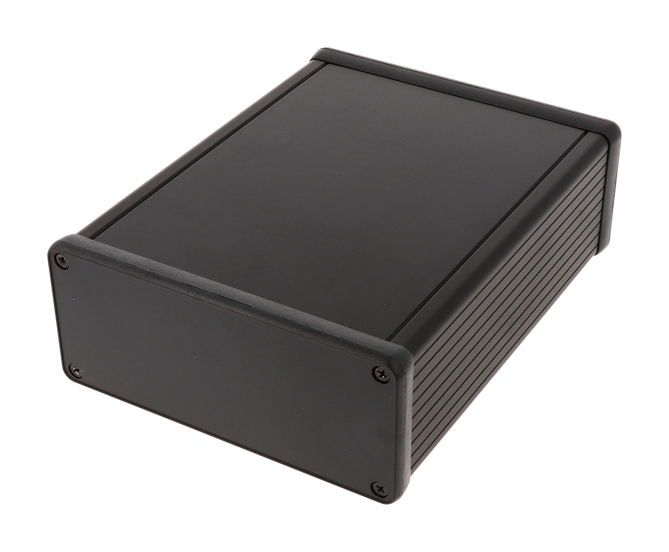 1455Q1602BK — black extruded aluminum enclosure w/ plastic end panels
