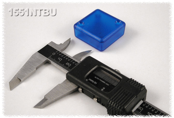 1551NTBU translucent blue ABS shallow miniature enclosure, 35 x 35 x 15 mm