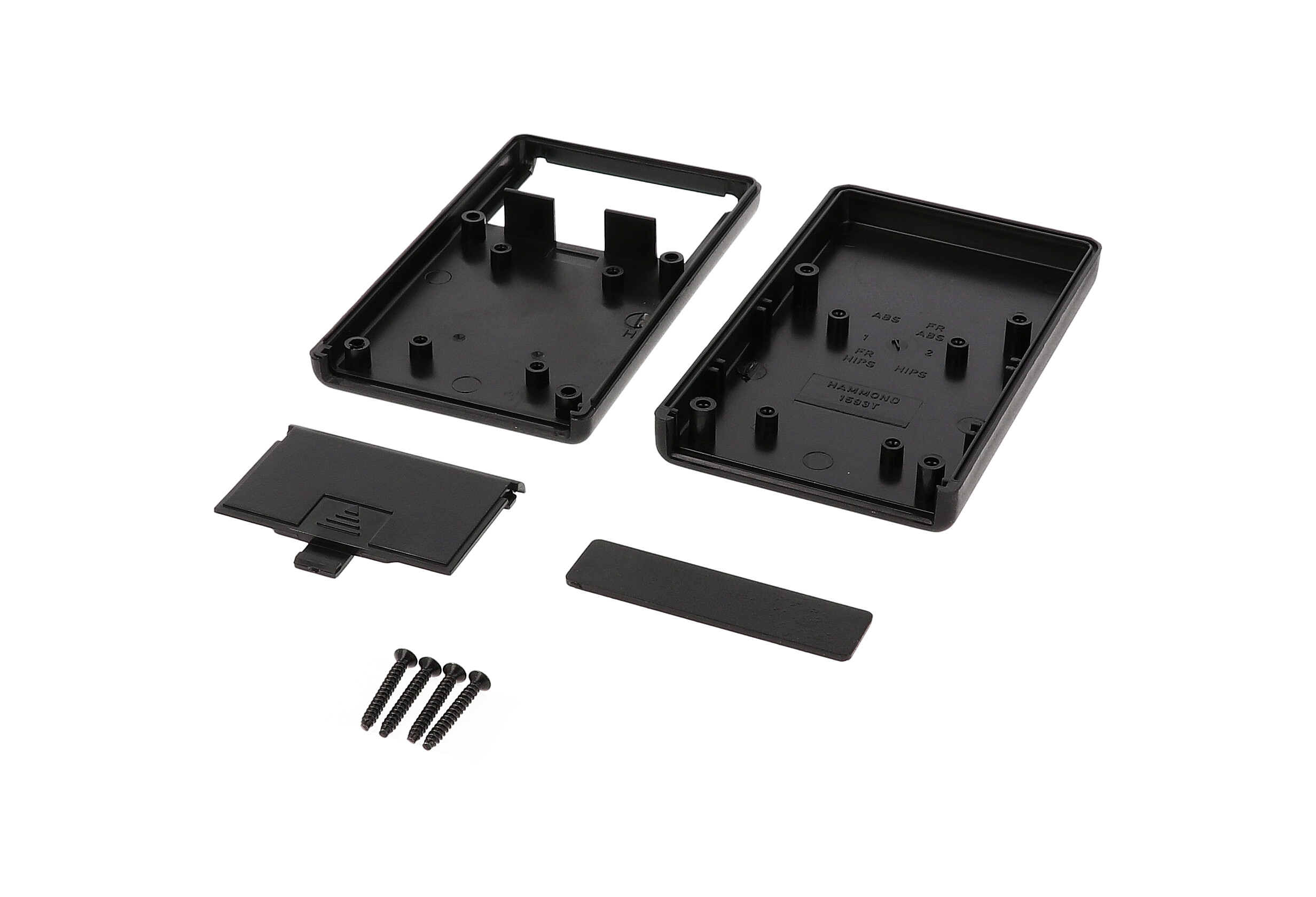 1593TBK black low-profile ABS hand-held enclosure, 112 mm