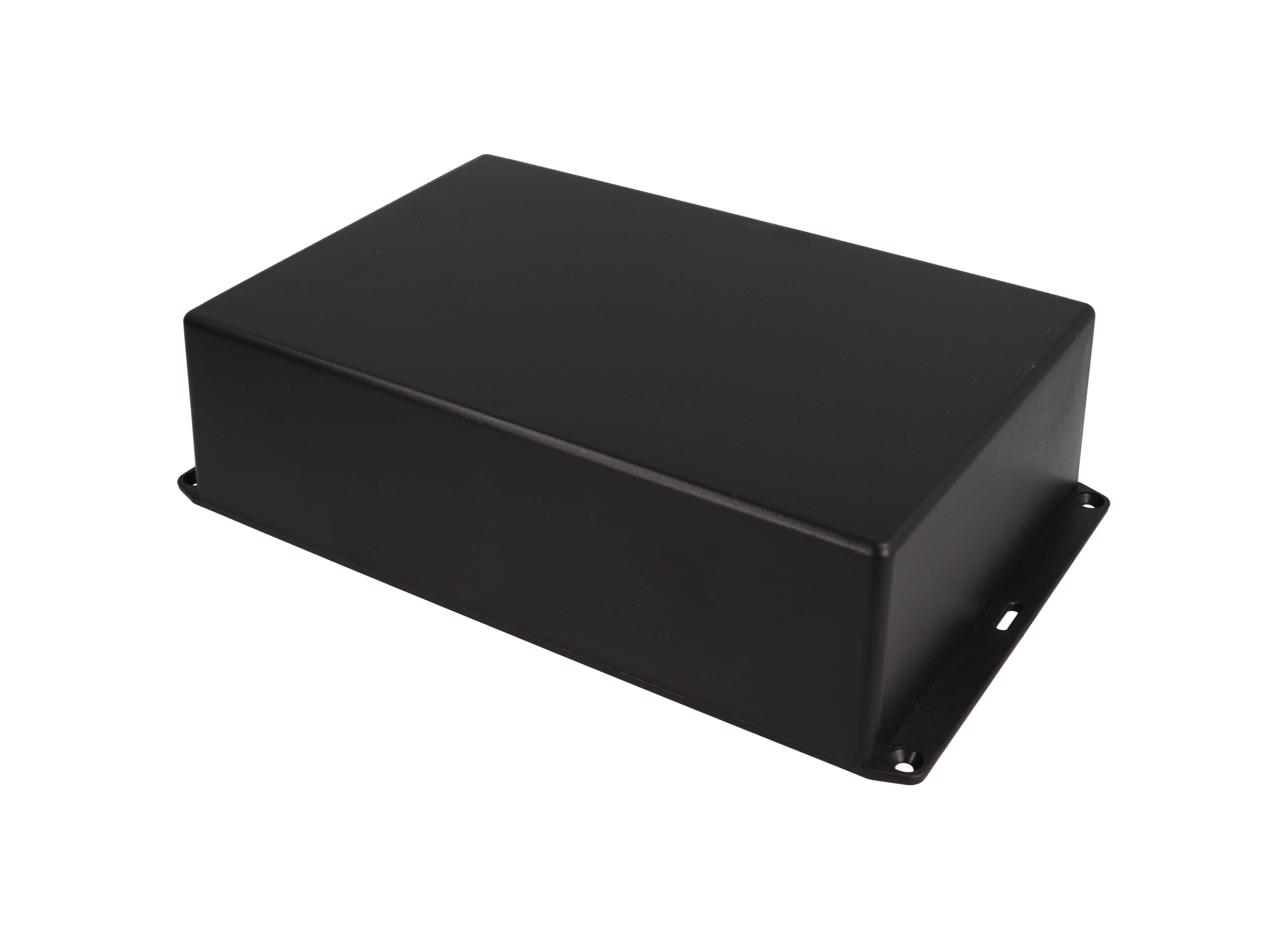 Hammond 1591XXFFLBK black ABS plastic enclosure with flanged lid, 1591XXF size, box and lid shown