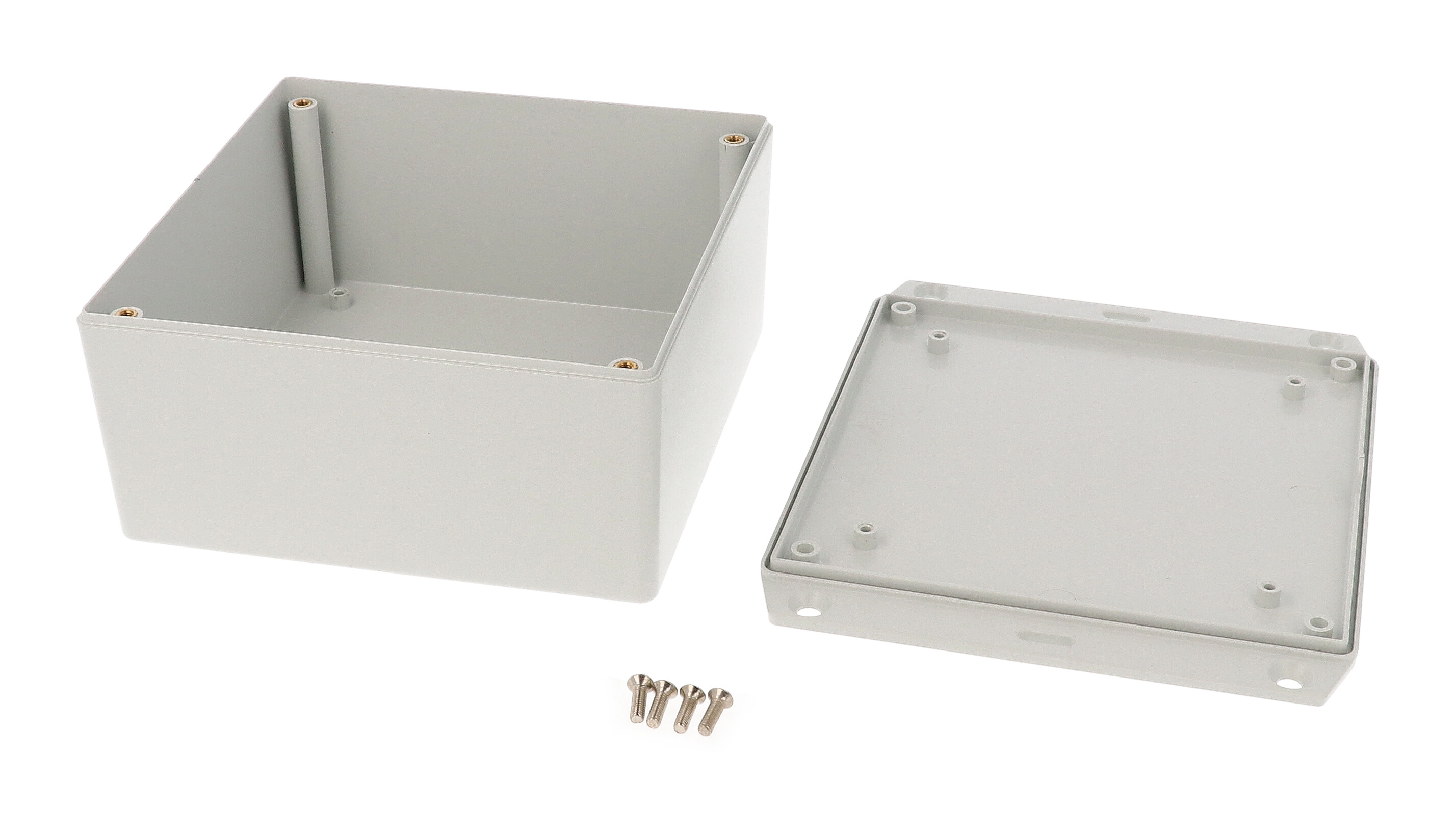 1591XXUFLGY light gray ABS plastic enclosure with flanged mounting lid