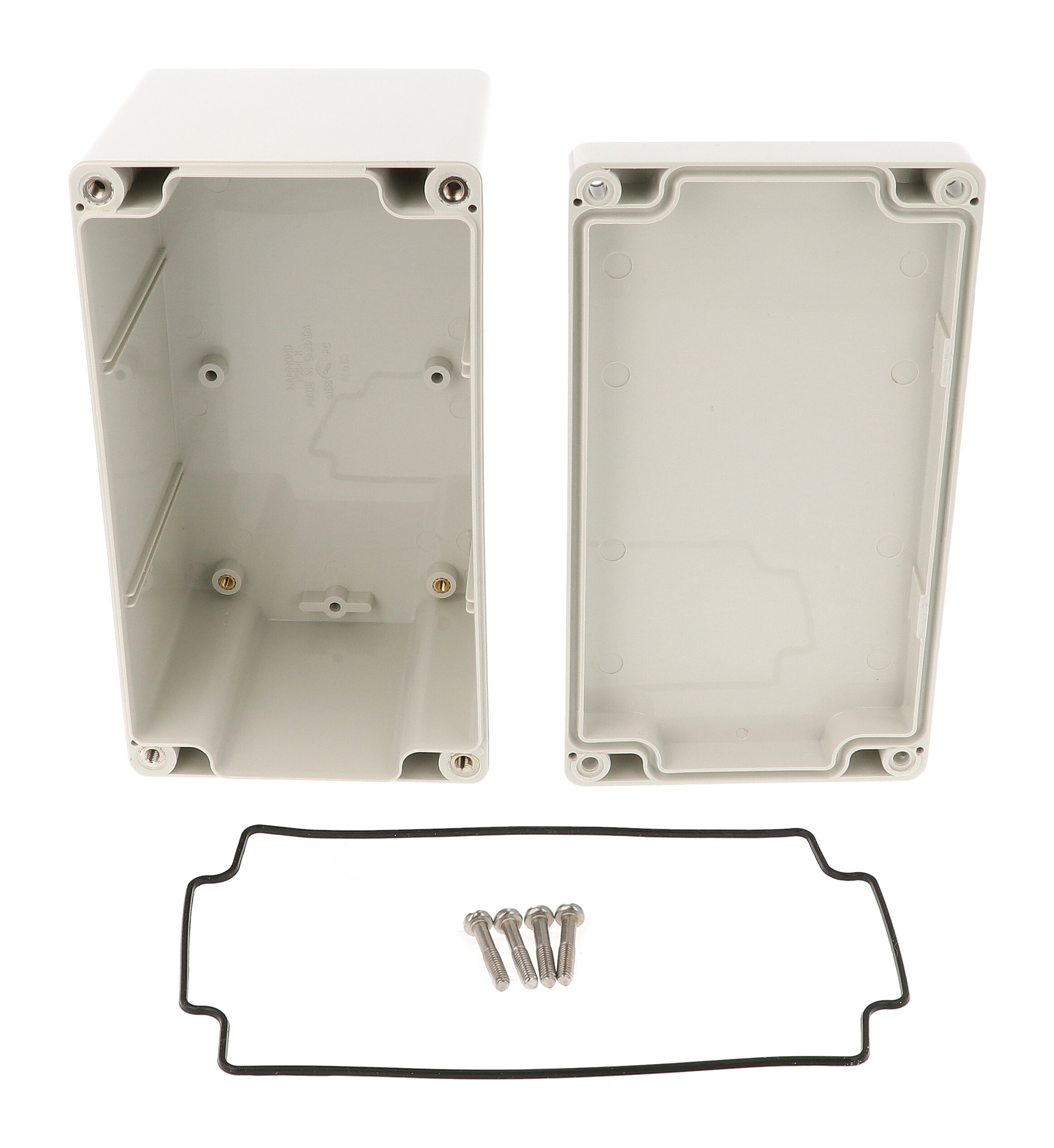 1554KGY light gray ABS watertight enclosure, 160 x 89 x 89 mm, with screw-cover lid