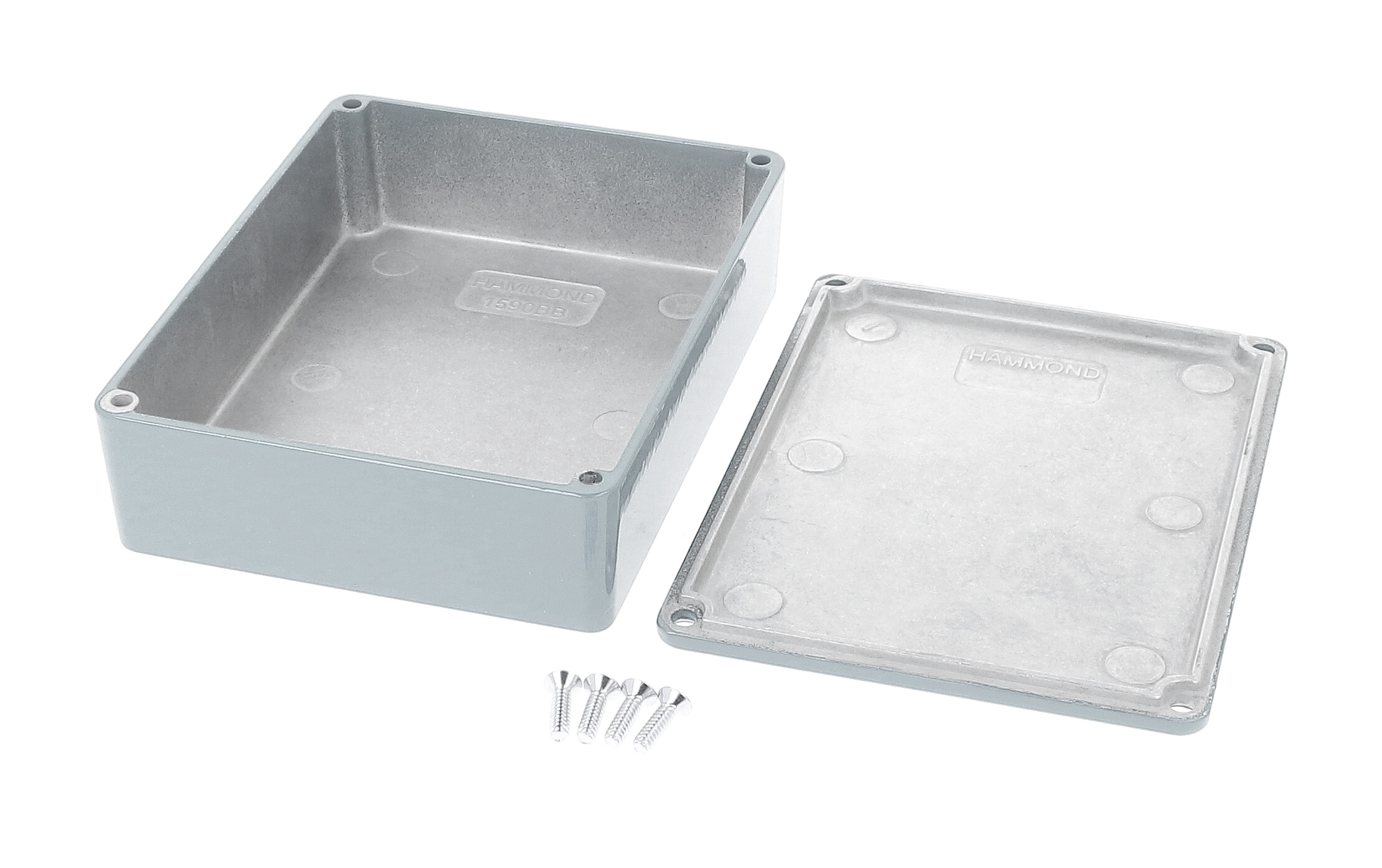 1590BBLG light gray powder coated diecast aluminum stomp box enclosure, 120 x 94 x 34 mm, with lid