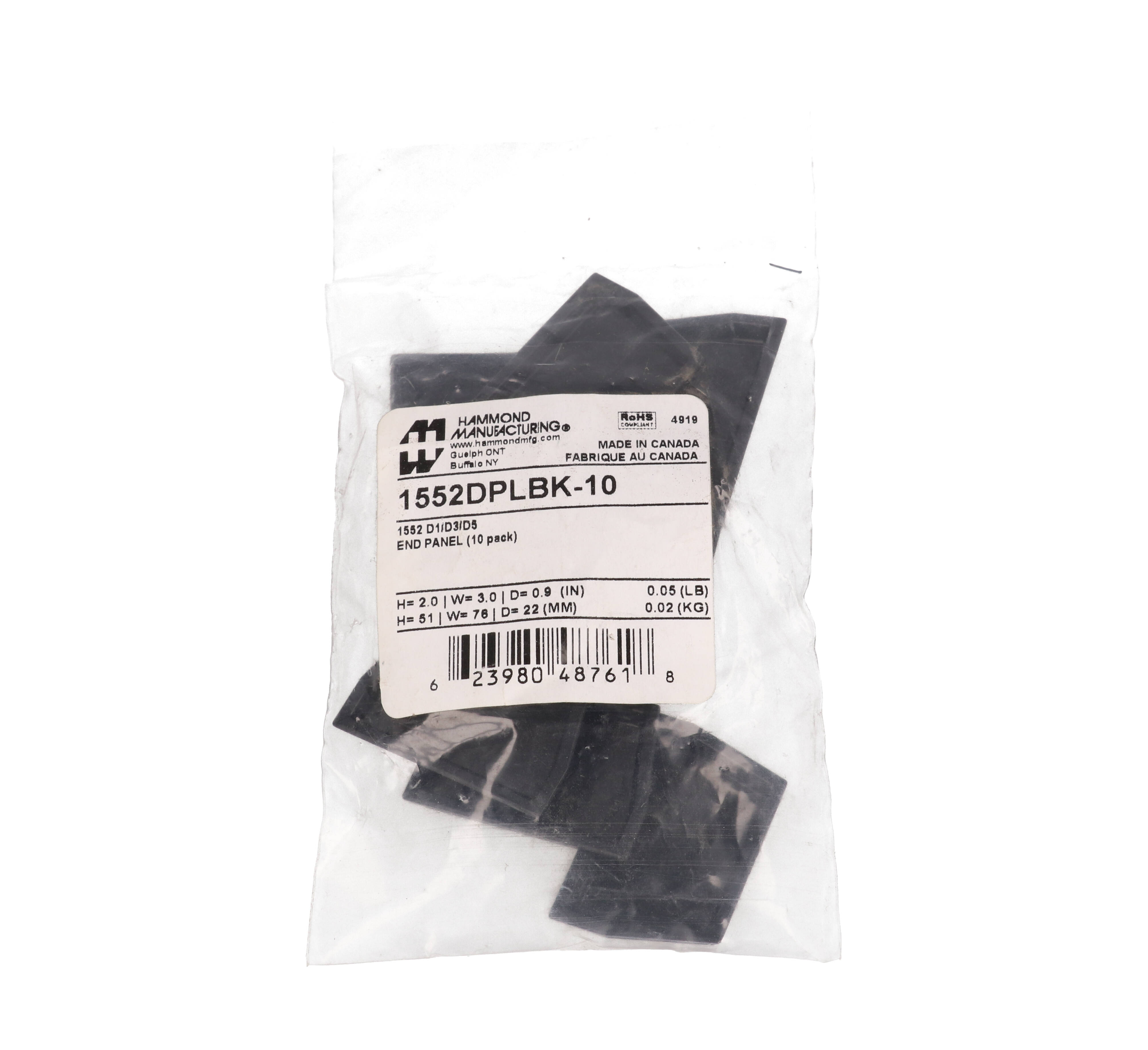 1552DPLBK-10 pack of black ABS replacement end panels for 1552 size D hand-held enclosures