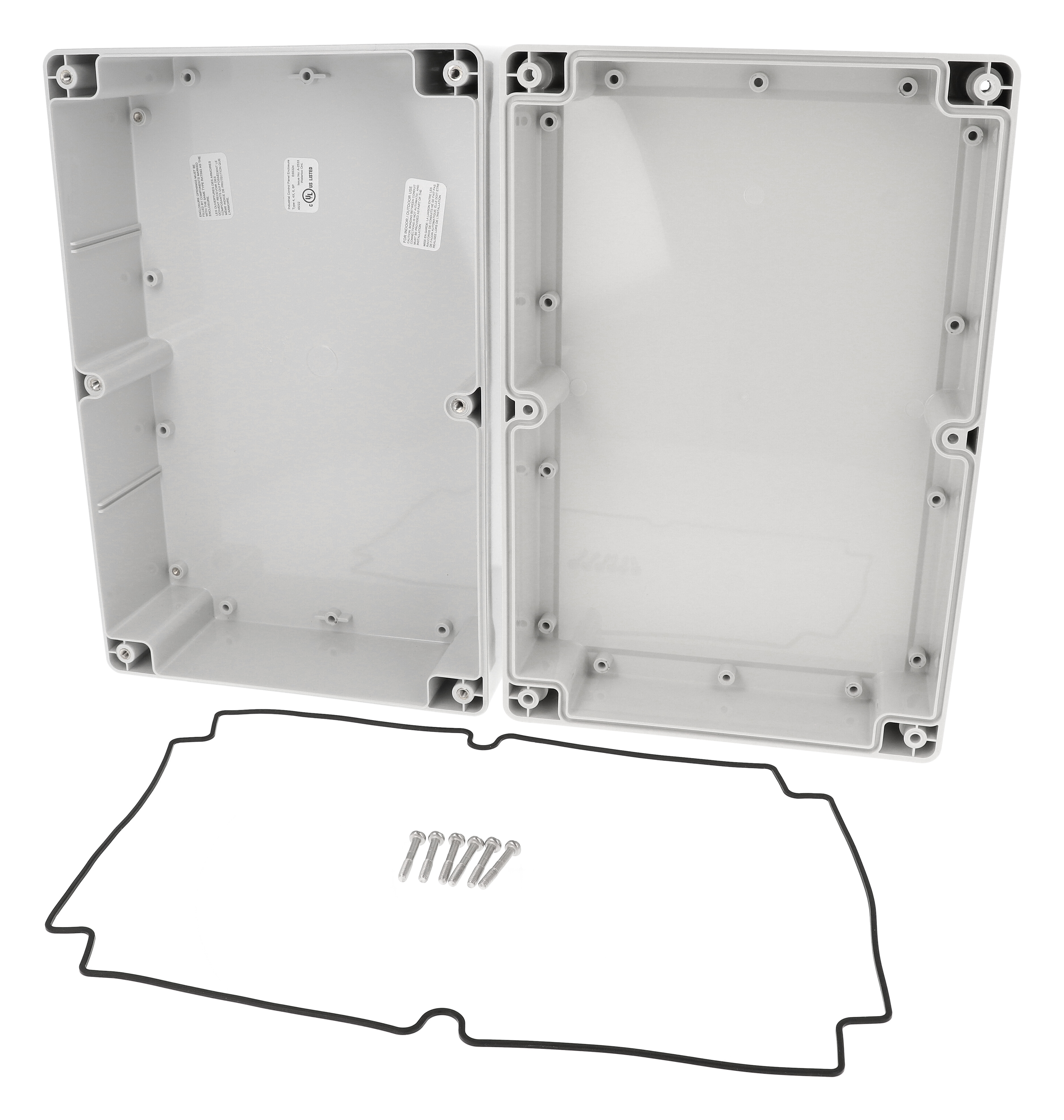 1555XA2GY light gray polycarbonate watertight enclosure, 300 x 200 x 120 mm, with gasketed lid