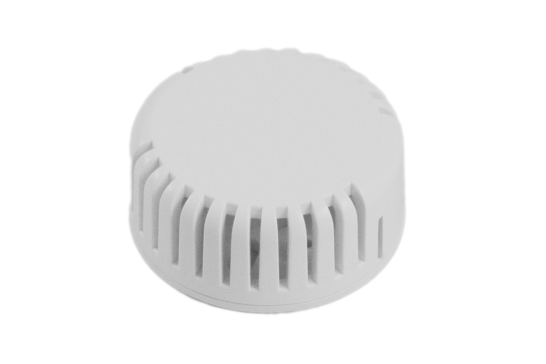 1551V11GY light gray vented round ABS snap-fit sensor enclosure with wall-mount base