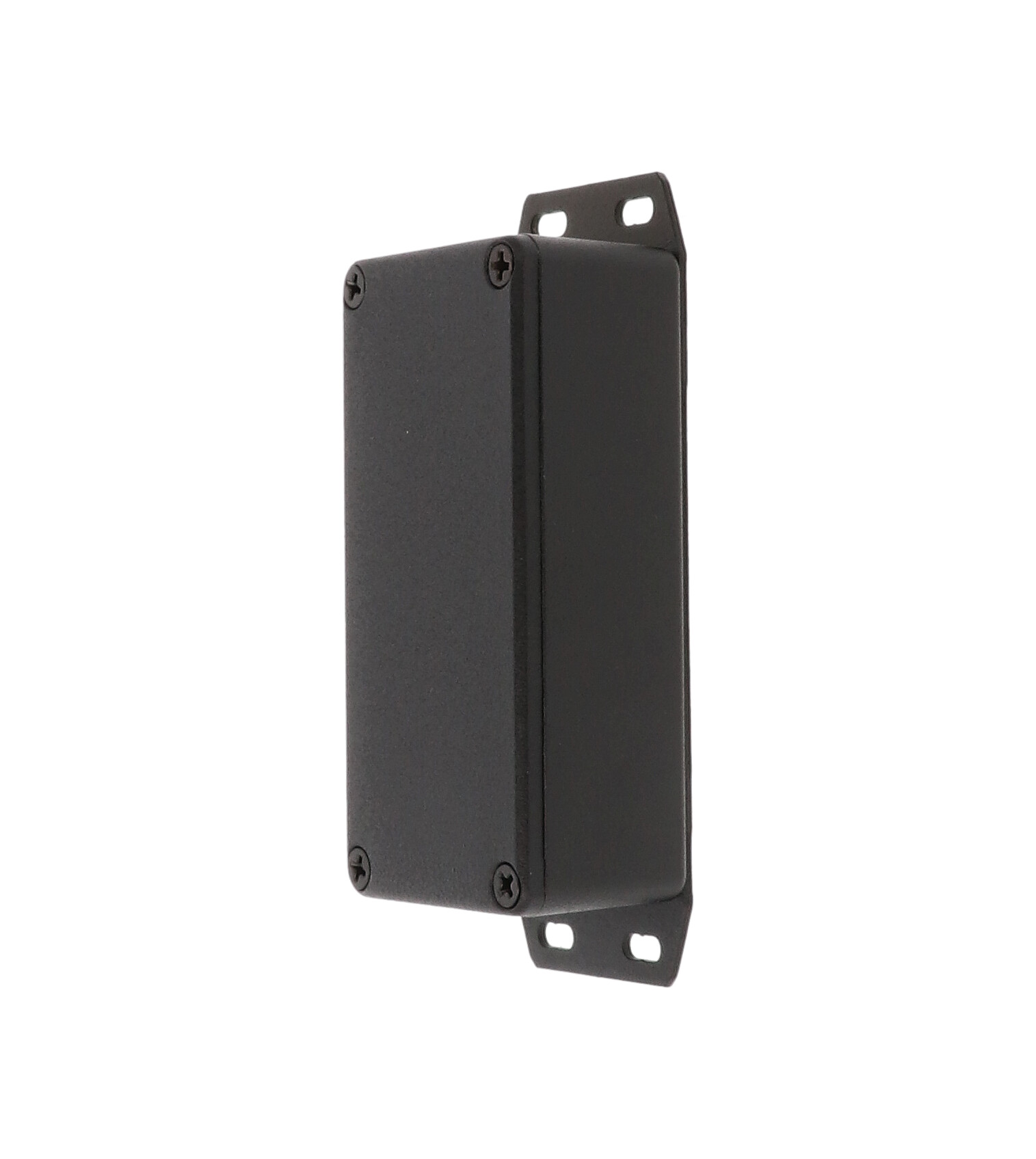 1590G2FBK textured black diecast aluminum enclosure with welded bottom flange, 100 x 50 x 31 mm