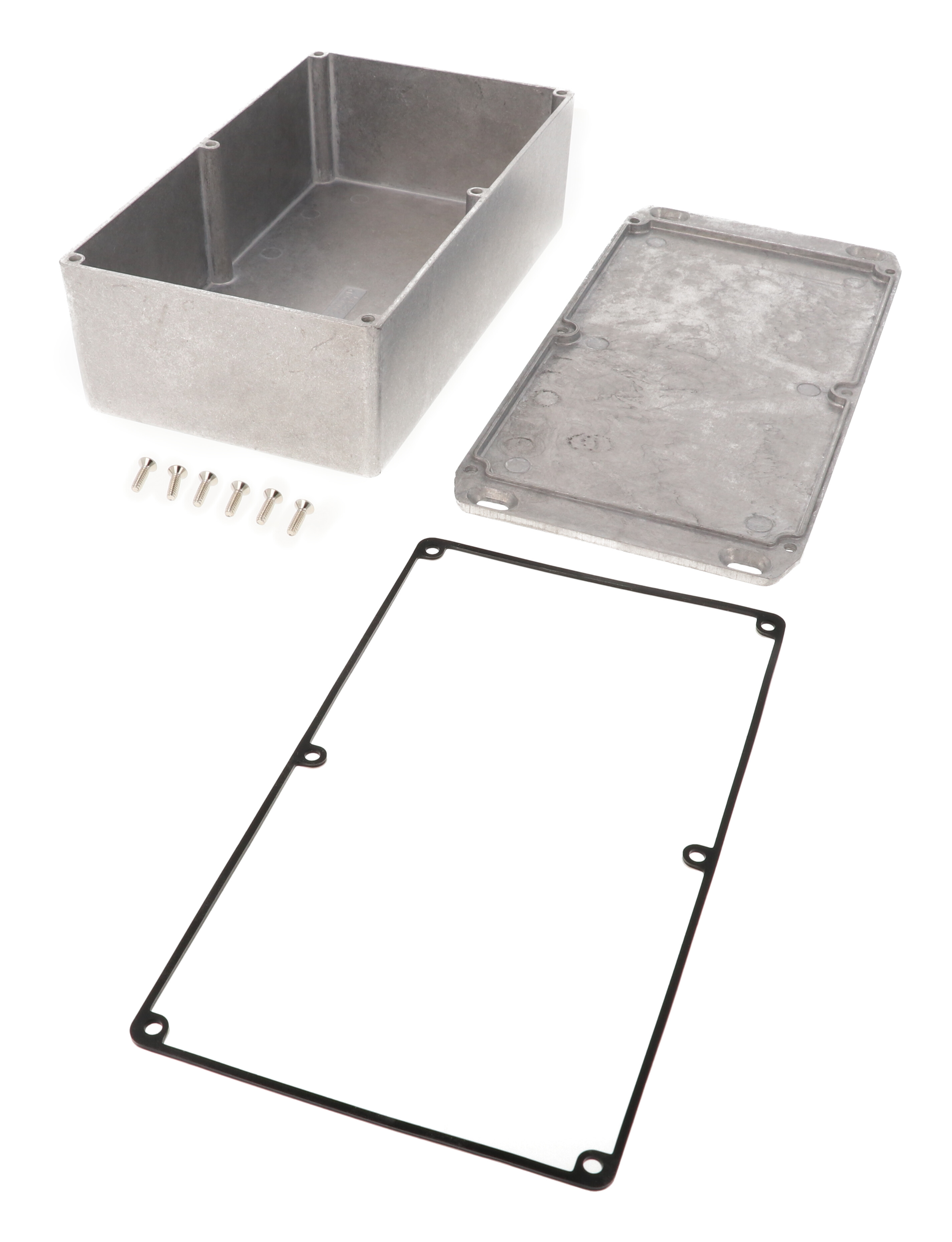 1590WR1FL natural aluminum IP65 water-tight diecast aluminum enclosure with a wall-mounting flanged lid, 192x112x61mm