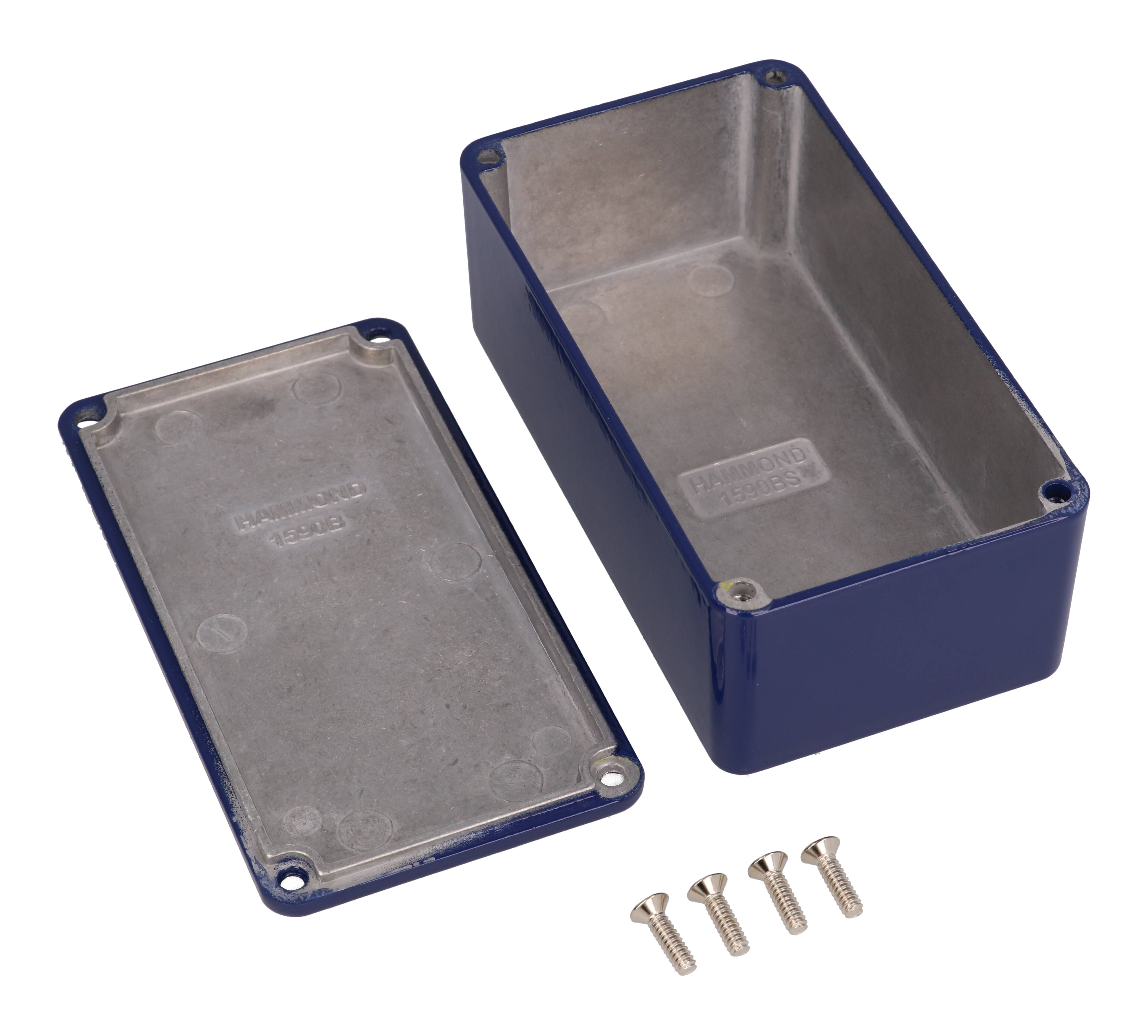 1590BSCB cobalt blue powder coated diecast aluminum stomp box enclosure, 112 x 61 x 38 mm, with lid