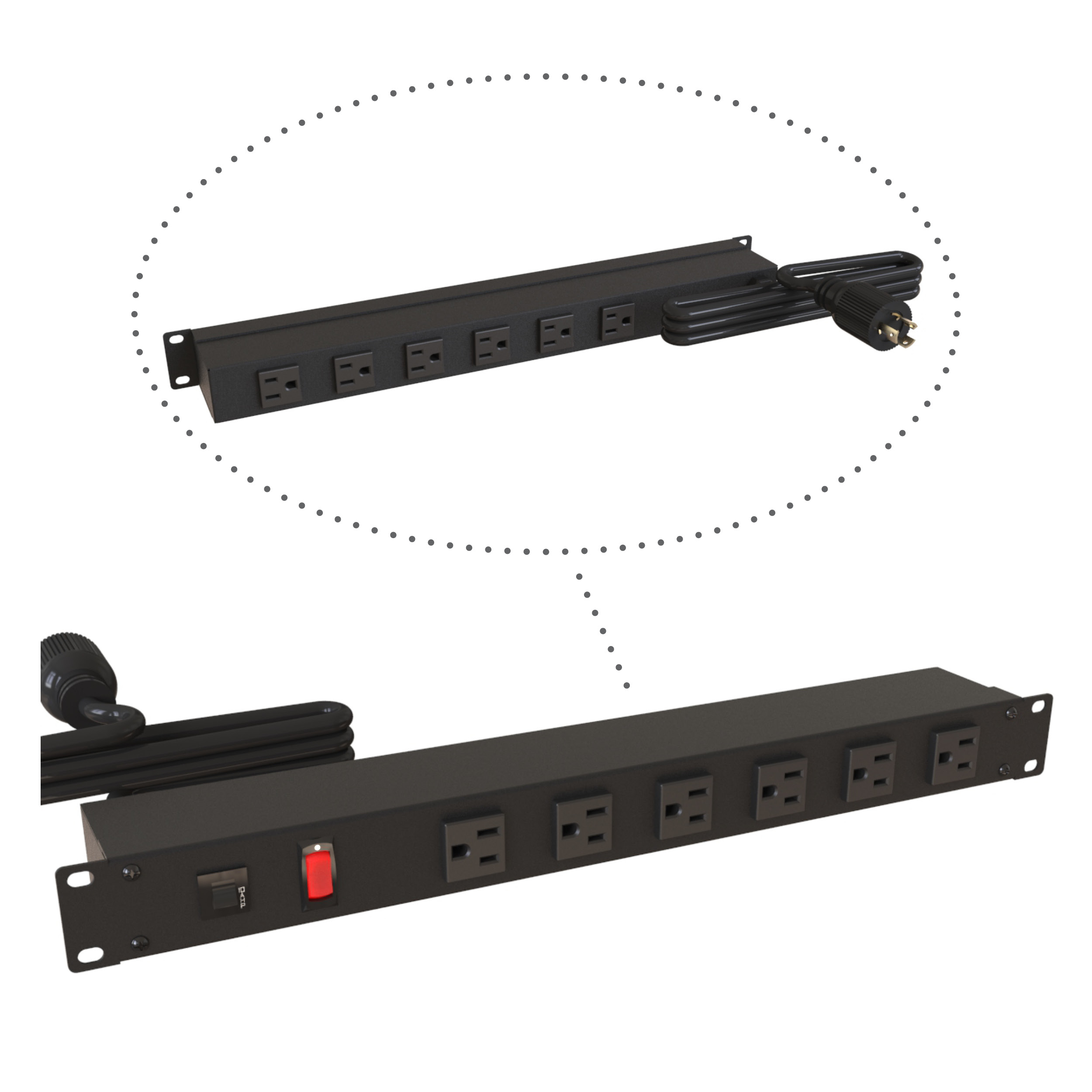 1U 12-Outlet 15A Rack Mount PDU, Locking Plug