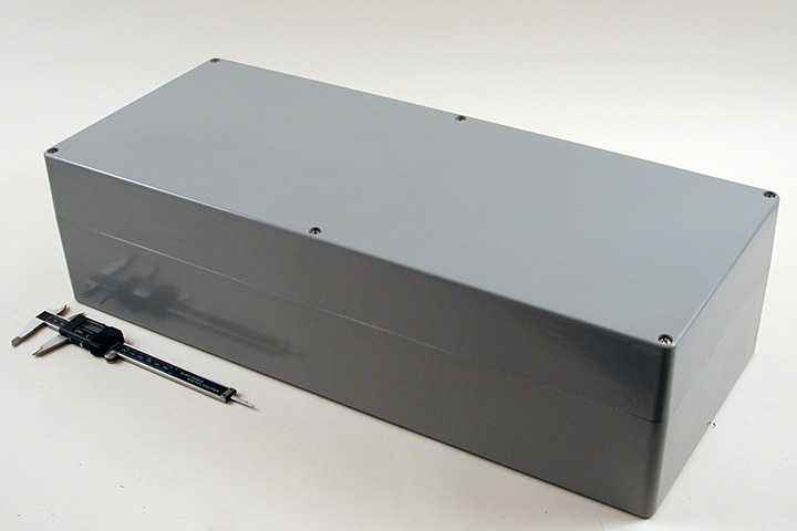 1590ZGRP264 gray fiberglass enclosure 600 x 250 x 160 mm with deep six-screw lid