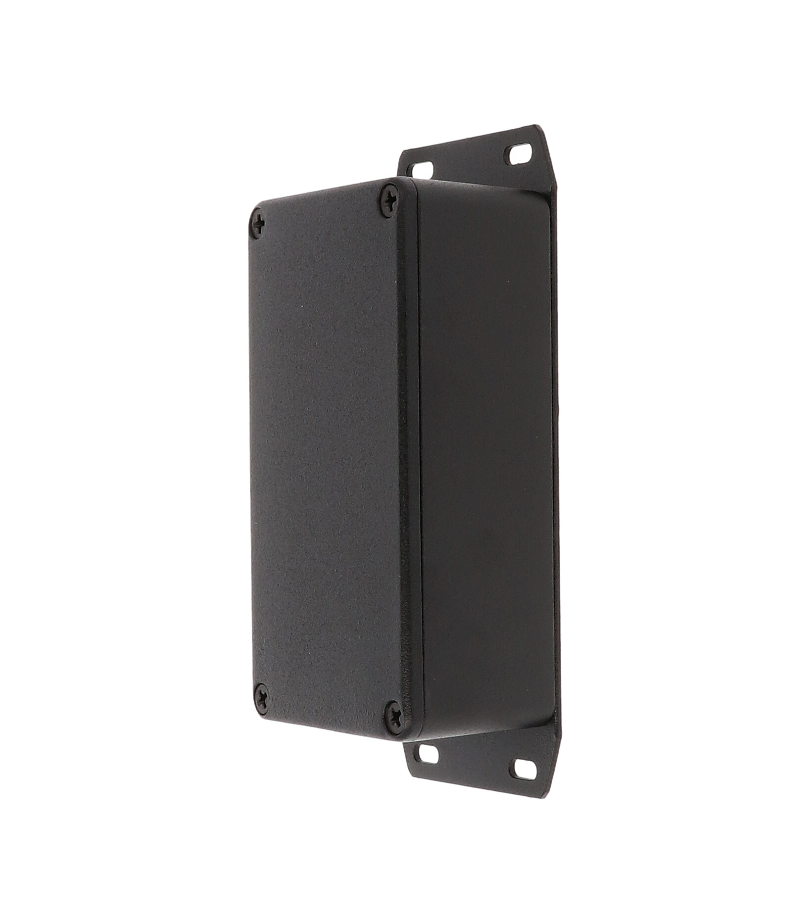 1590B2FBK textured black diecast aluminum enclosure with flanged bottom plate