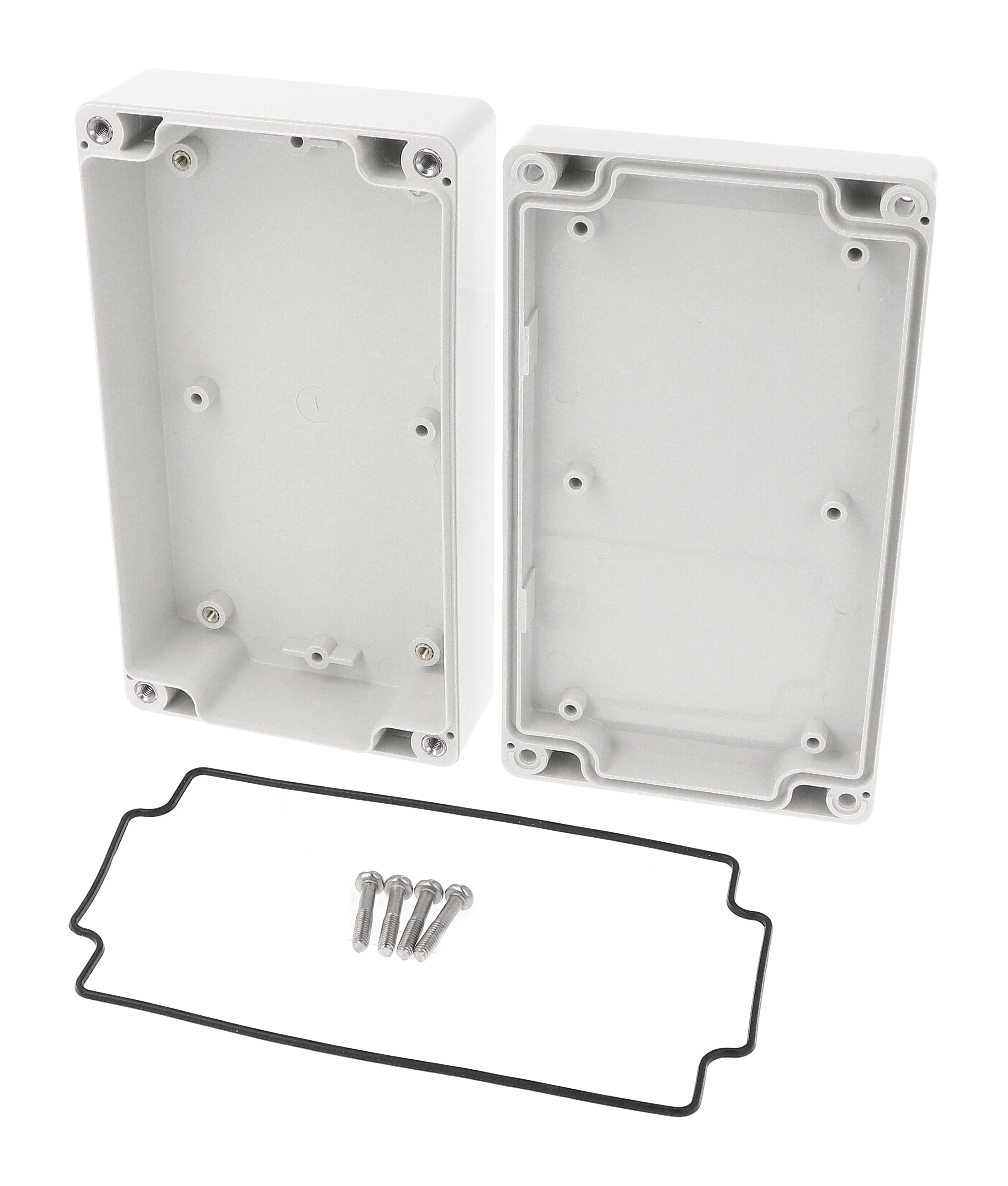 1555JLGY low-profile light gray ABS enclosure with styled lid, 160 x 90 x 46 mm